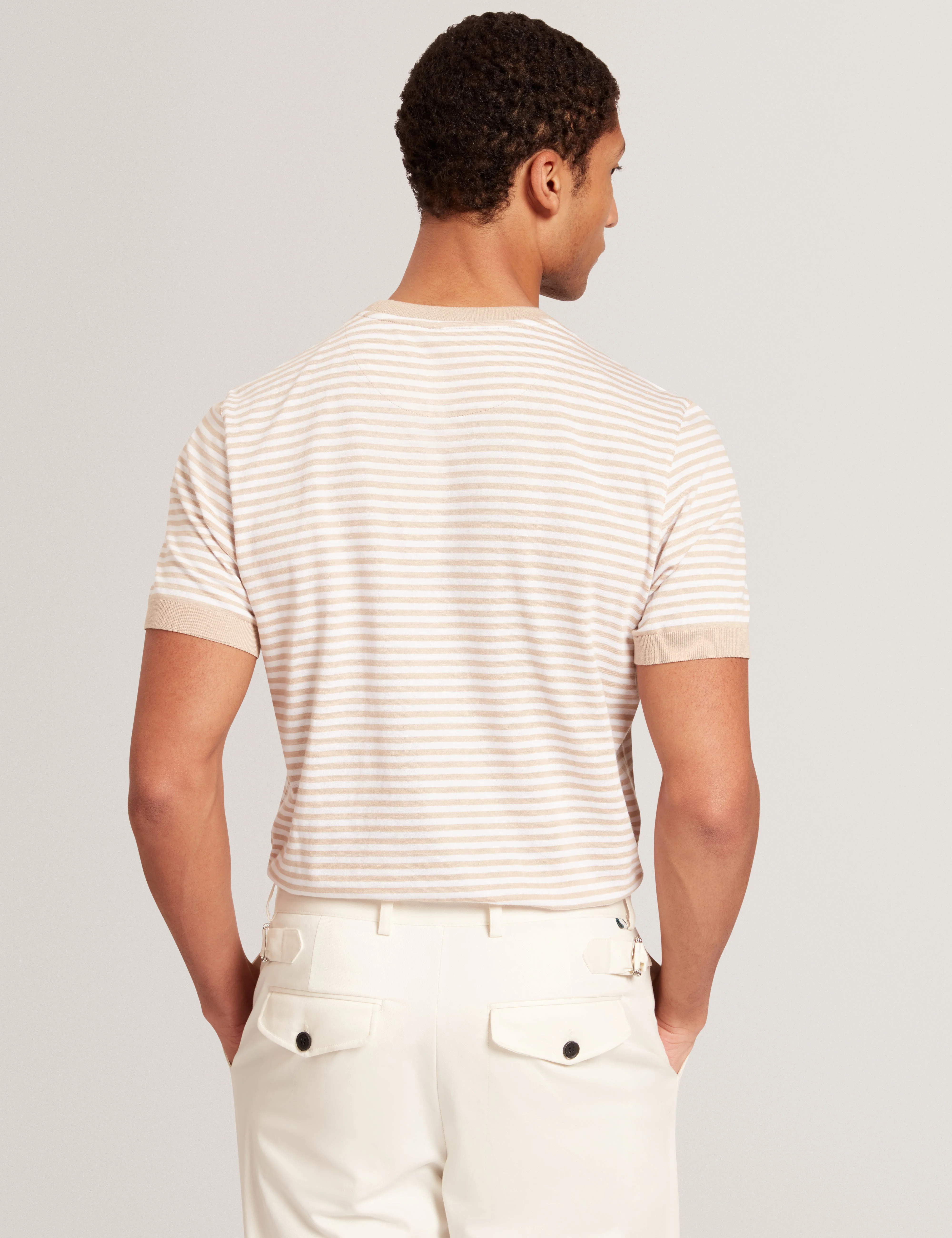 Ourme Short Sleeve Stripe T-Shirt Taupe - Image 4