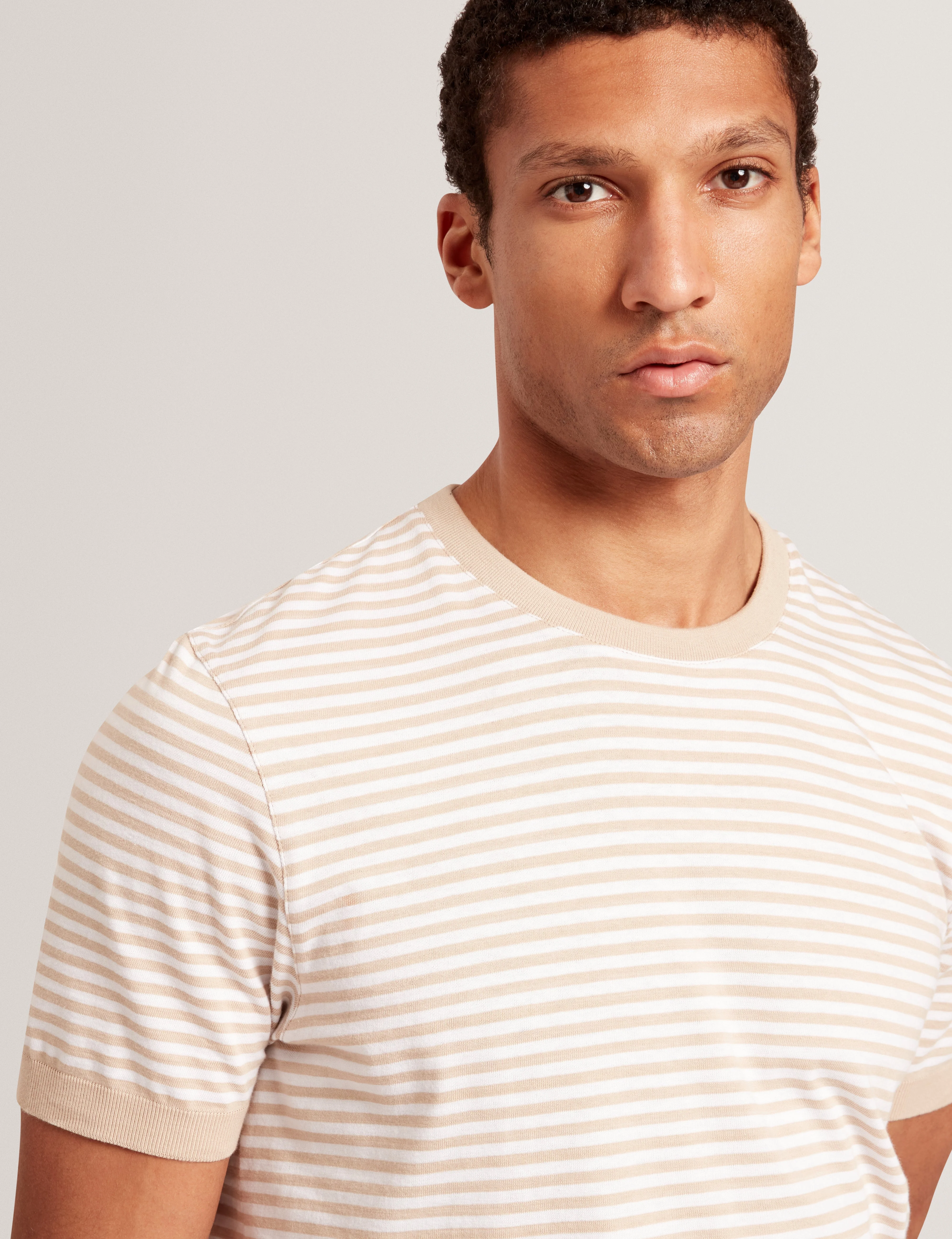 Ourme Short Sleeve Stripe T-Shirt Taupe - Image 5