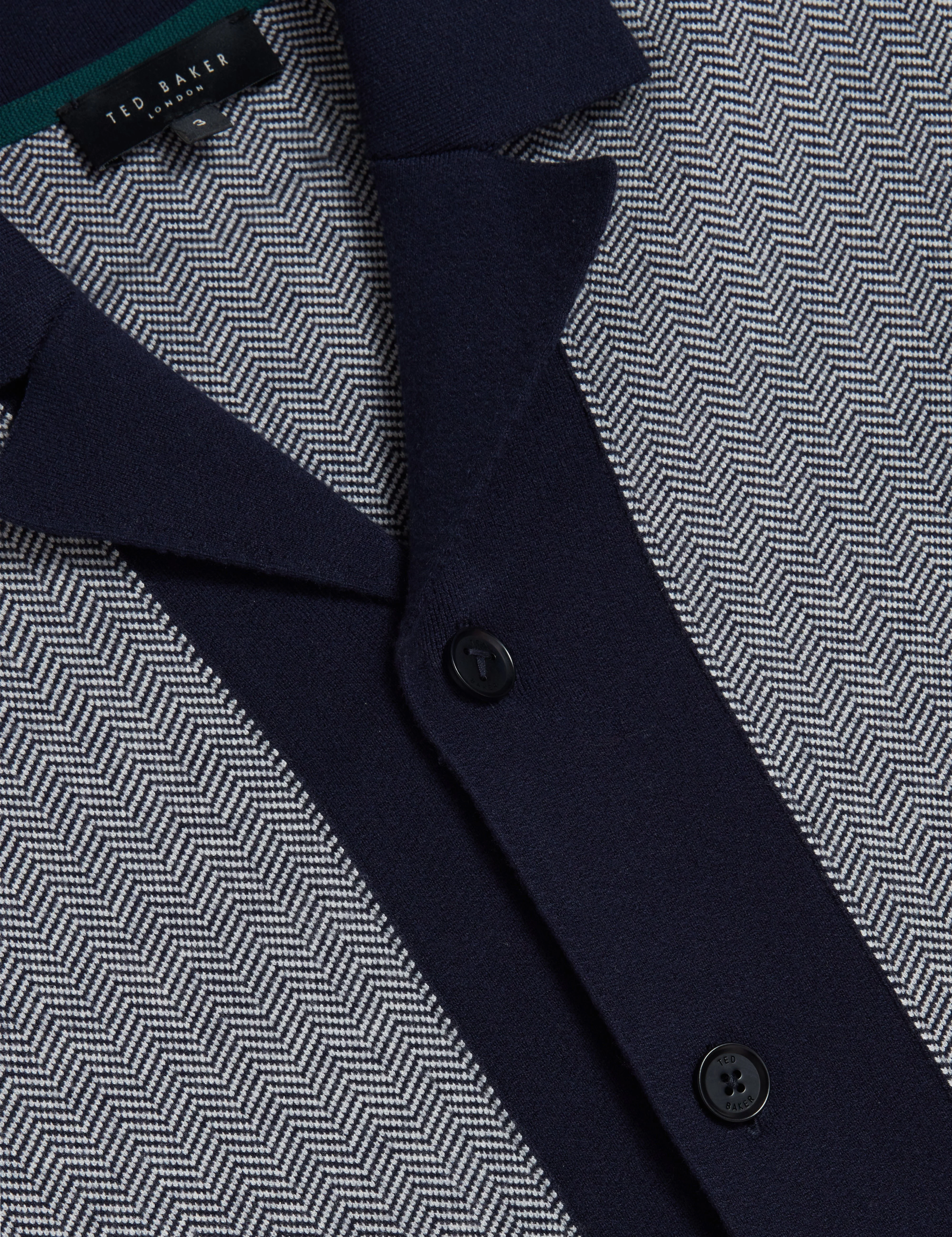 Padrig Short Sleeve Knitted Herring Bone Shirt Navy - Image 3