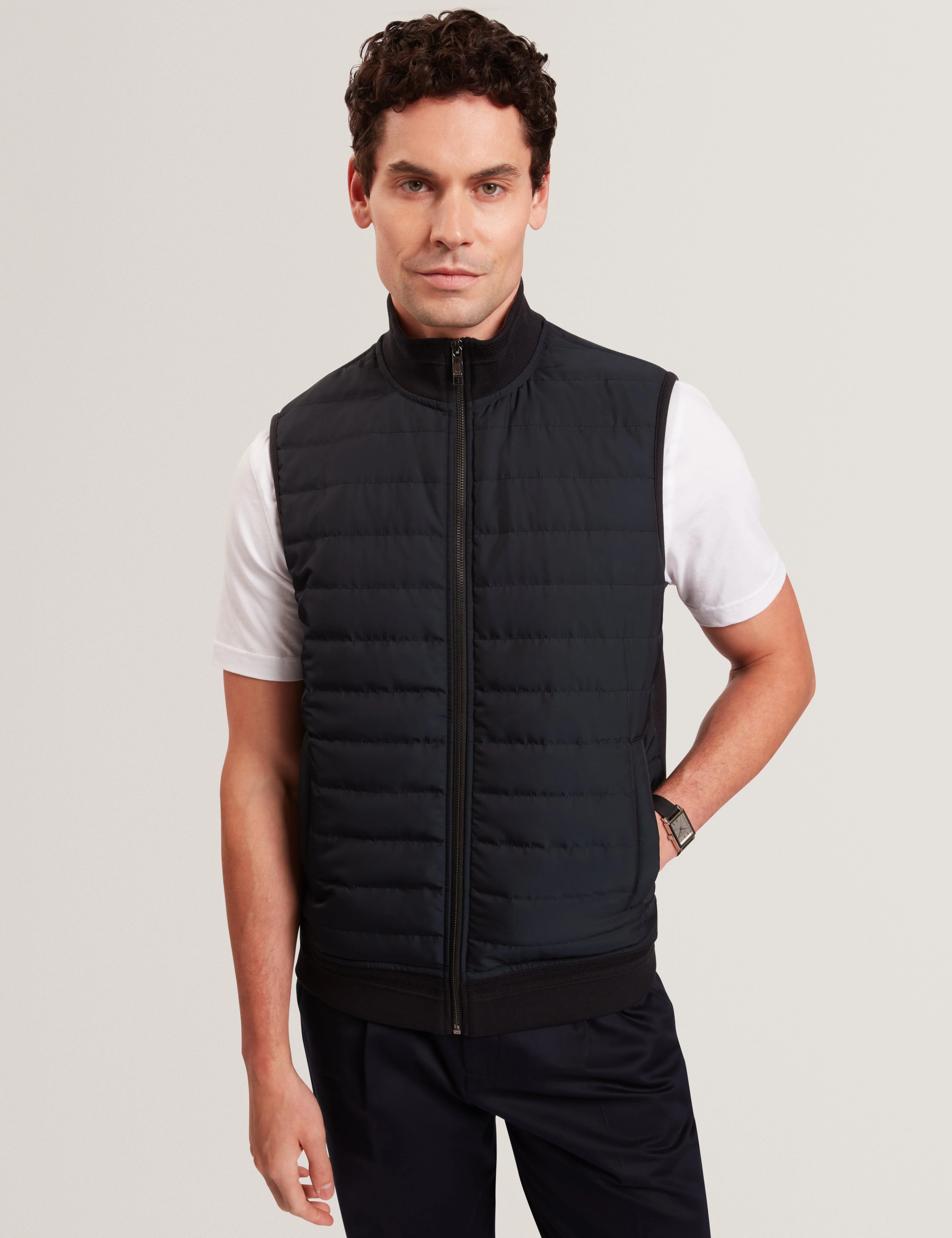 Pafavor Short Sleeve Regular Fit Quilted Gilet Navy