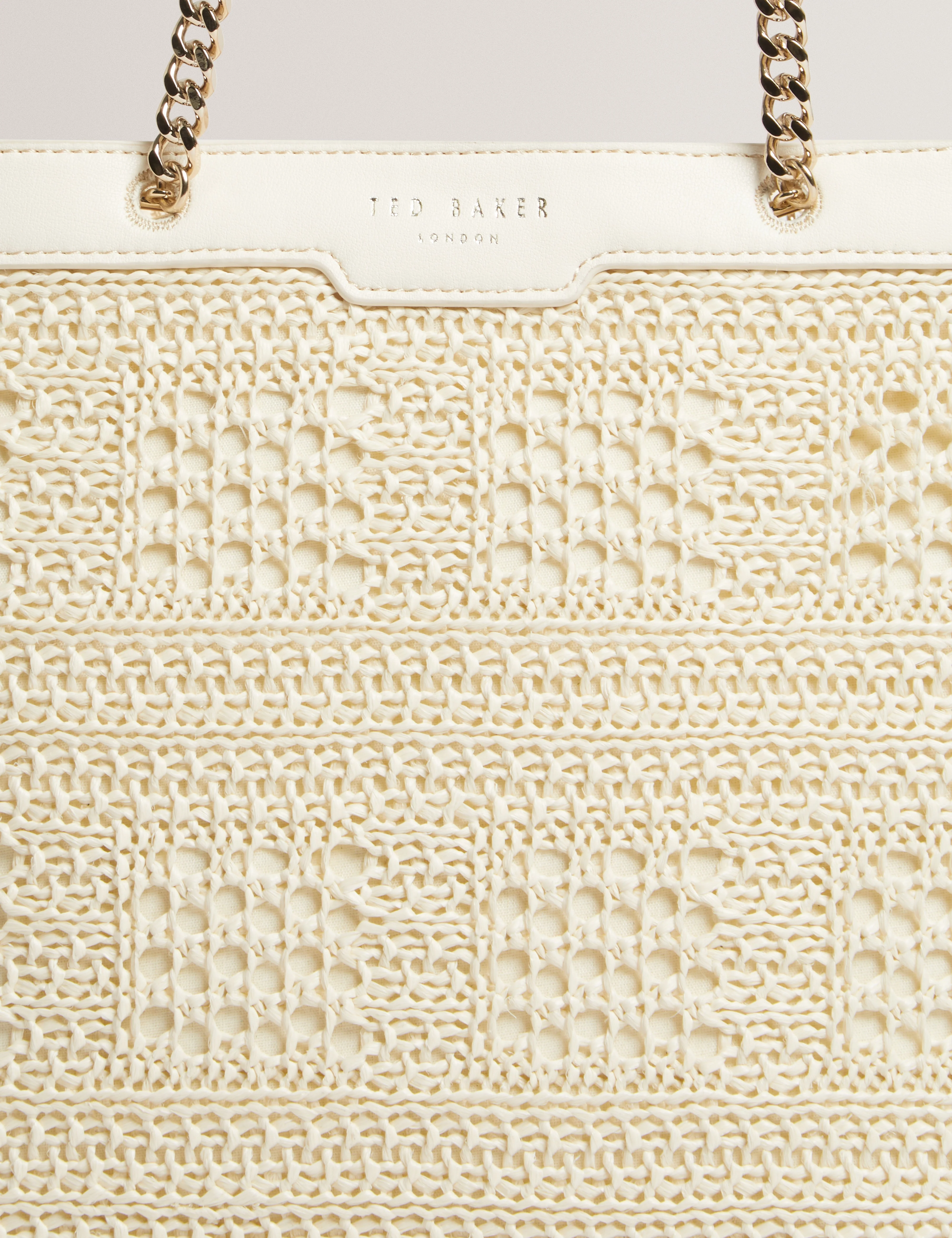 Pamlen Raffia Straw Chain Strap Square Tote Bag Ivory - Image 3