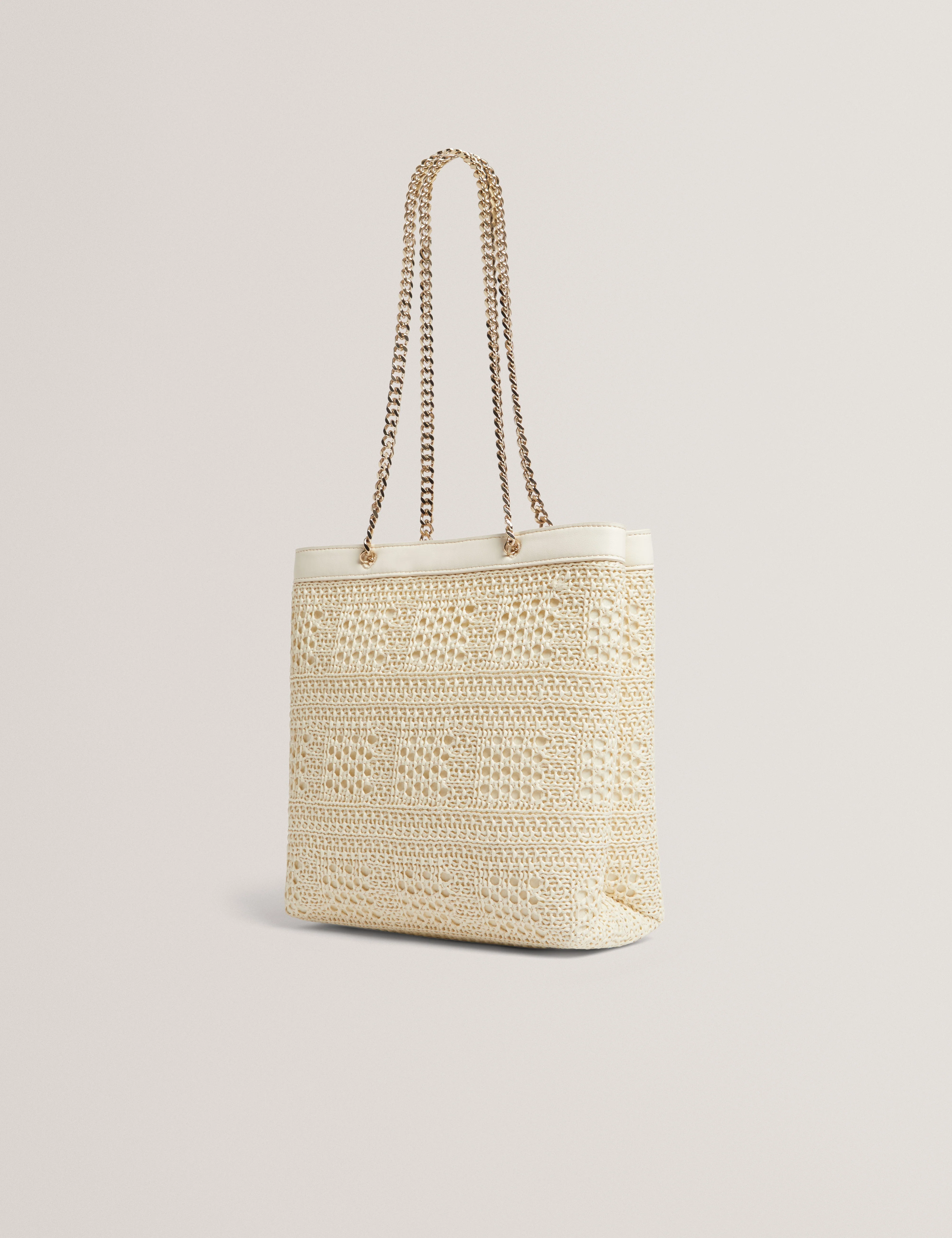 Pamlen Raffia Straw Chain Strap Square Tote Bag Ivory - Image 5