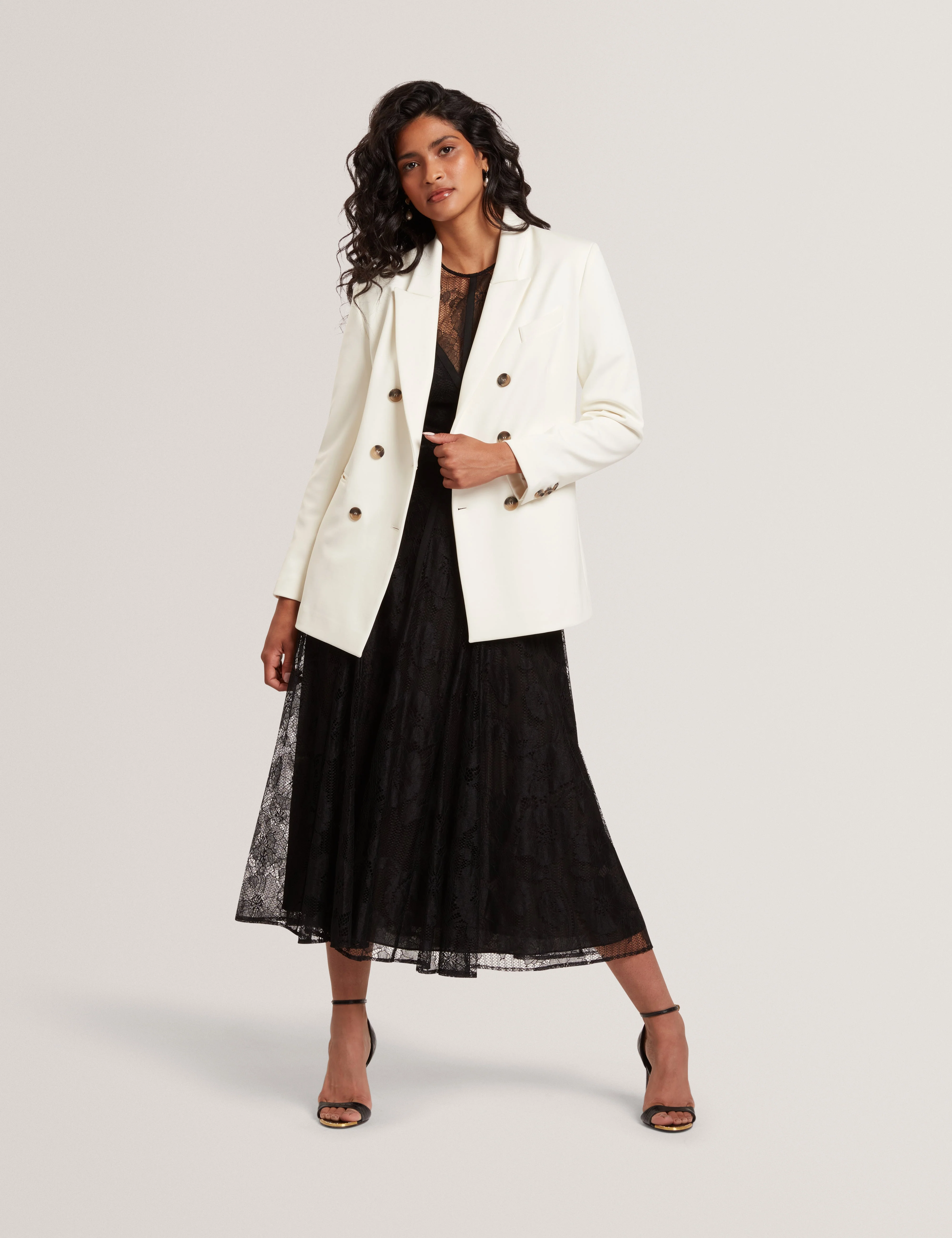 Pawlyn Tailored Ponte Double Breasted Blazer Ivory - Image 2