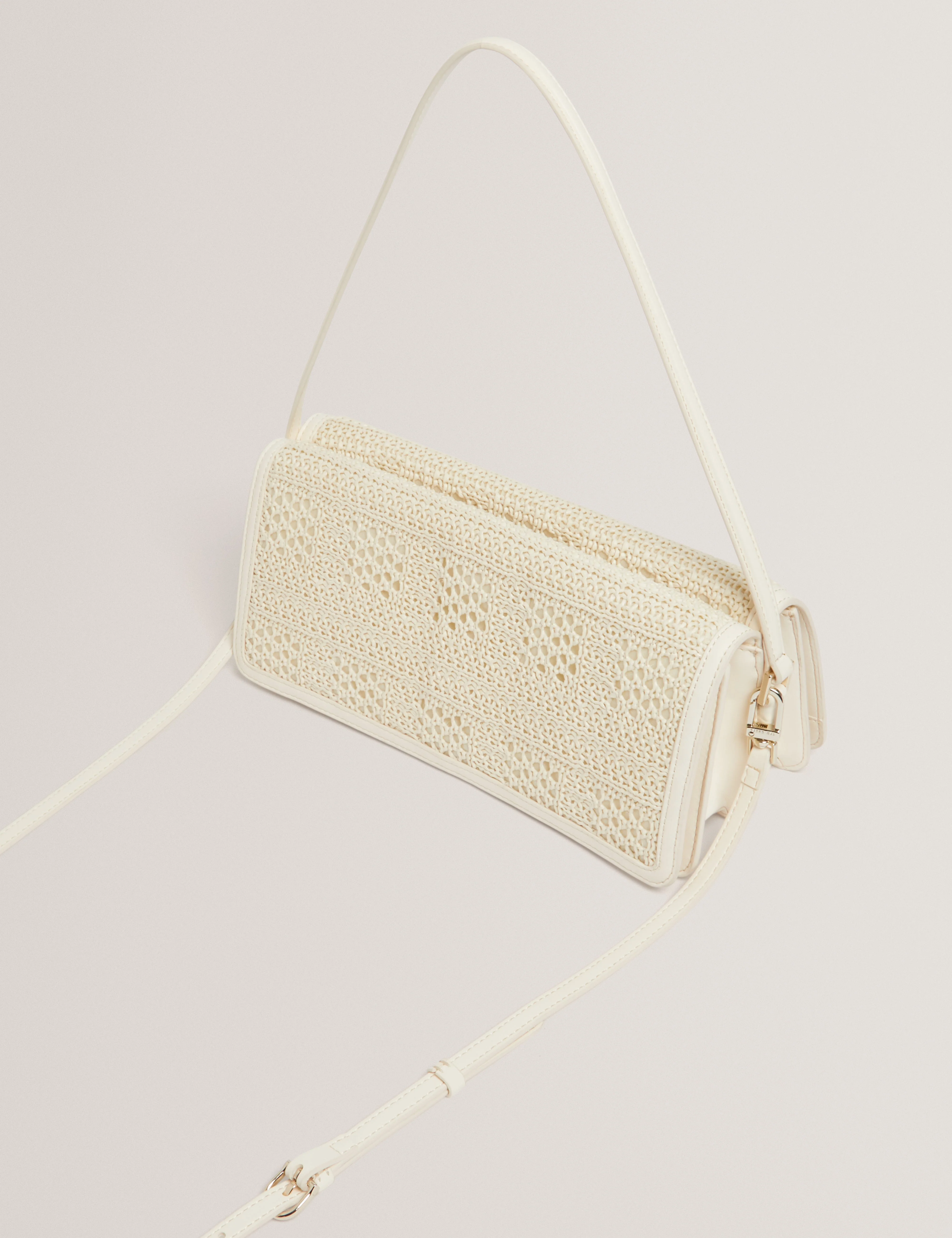 Pettria Raffia Straw Elongated Shoulder Bag Ivory - Image 4
