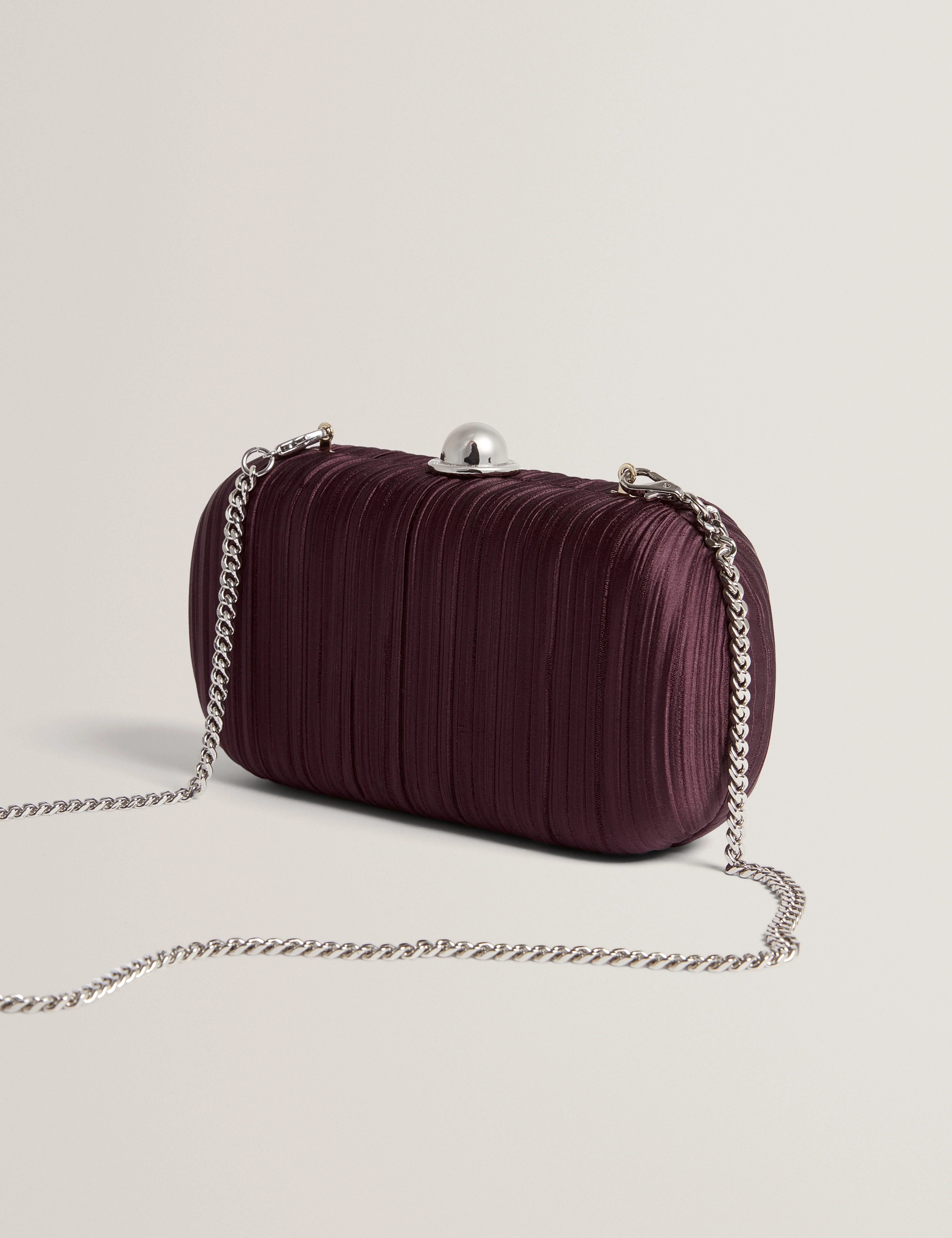 Plisse Pleated Satin Hard Clutch Bag Dp-Purple - Image 3