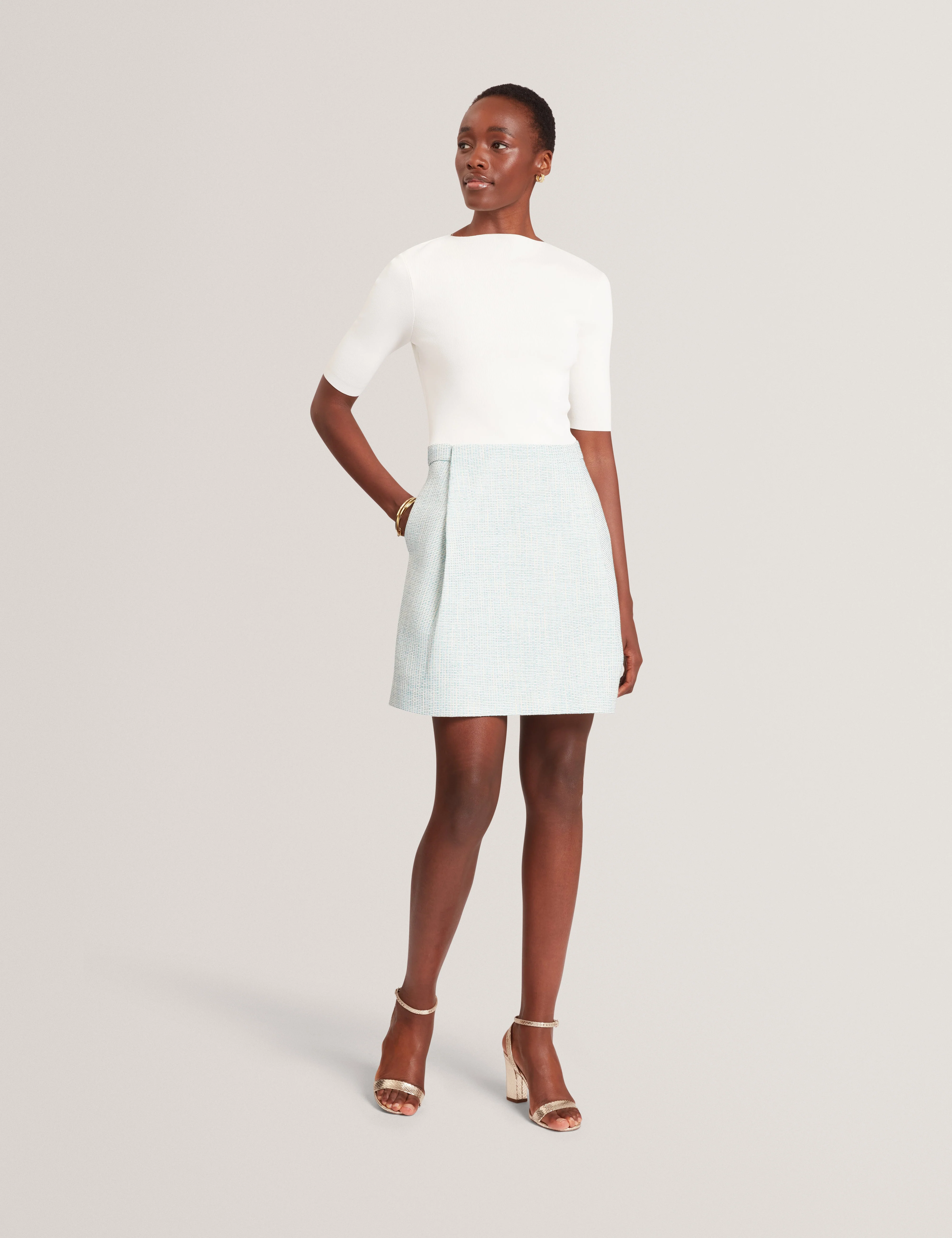 Previam Short Sleeve Mockable Mini Dress Mid-Green - Image 2