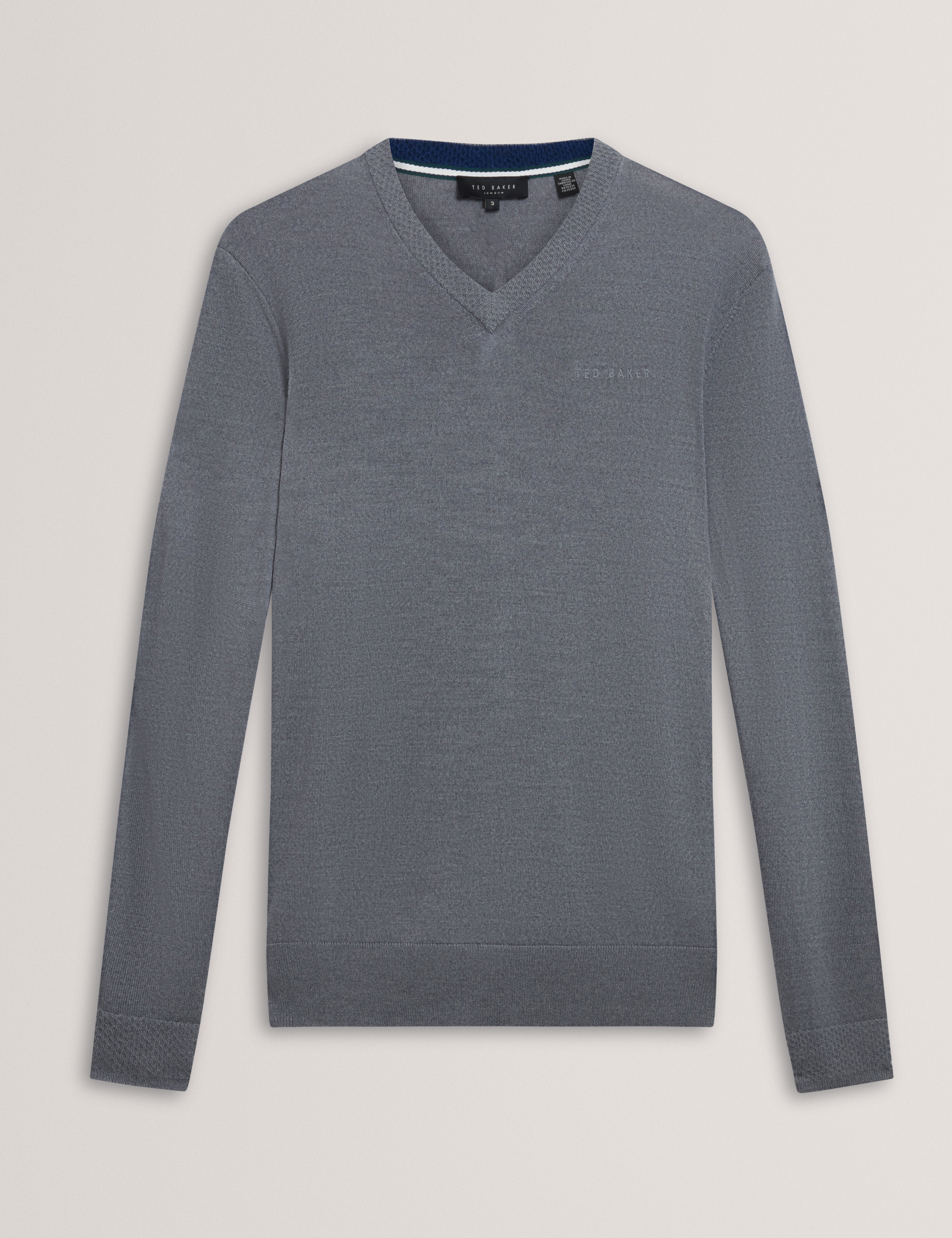 Resye Branded Merino V-Neck Jumper Mid-Grey - Image 7