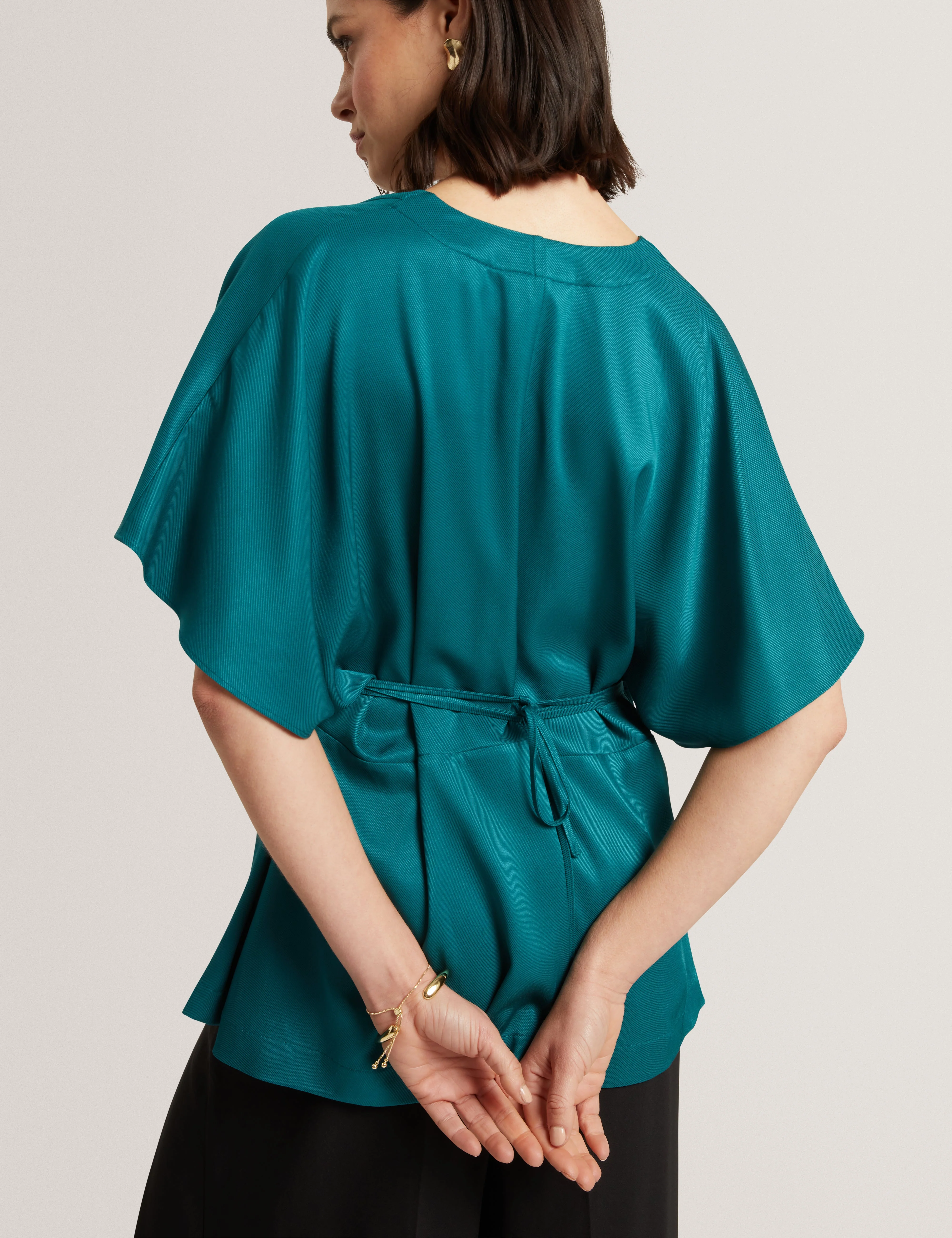Riiza Tie Detail Short Sleeve Shirt Teal-Blue - Image 4
