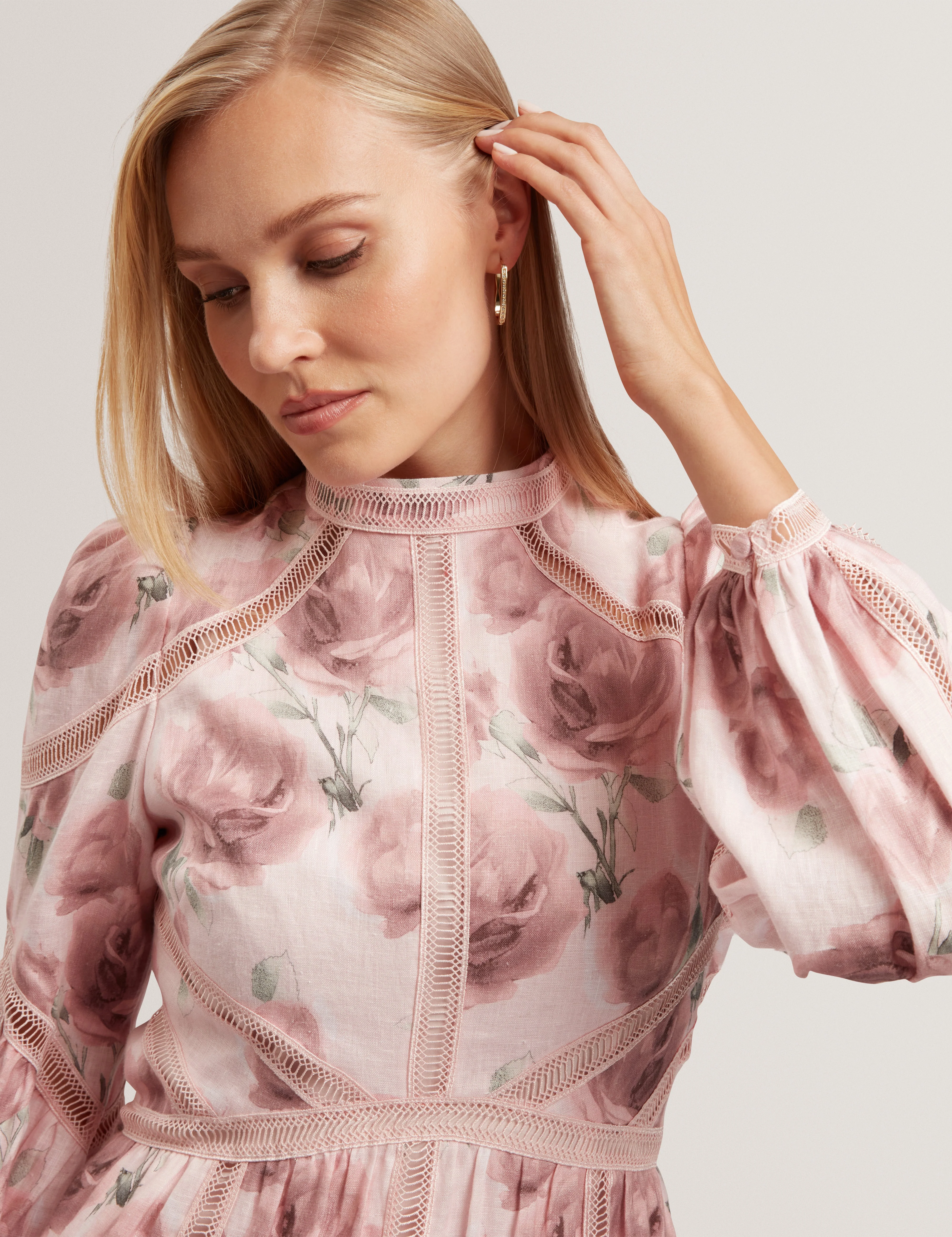 Rolaa Long Sleeve Floral Printed Mini Dress Pink - Image 3