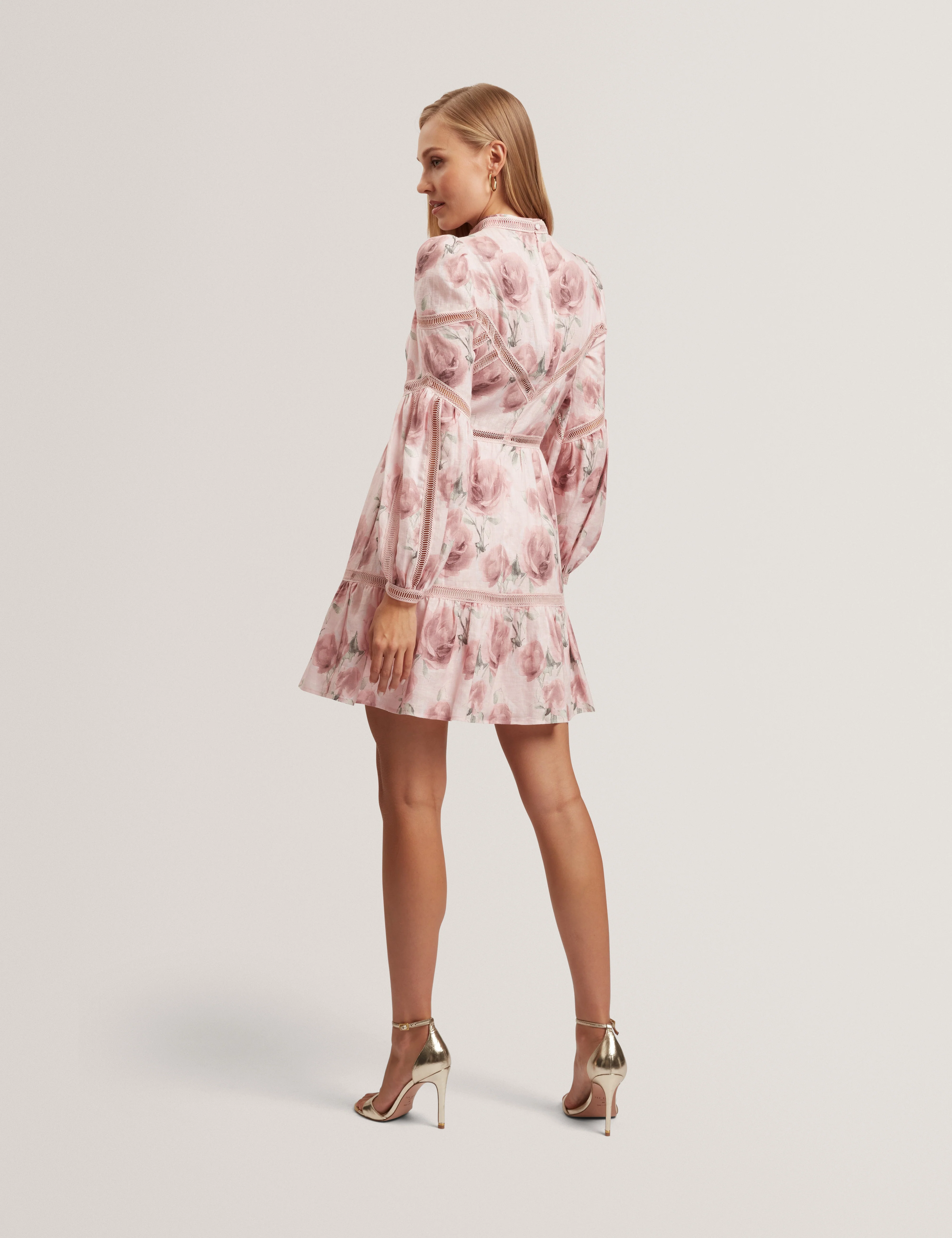 Rolaa Long Sleeve Floral Printed Mini Dress Pink - Image 4