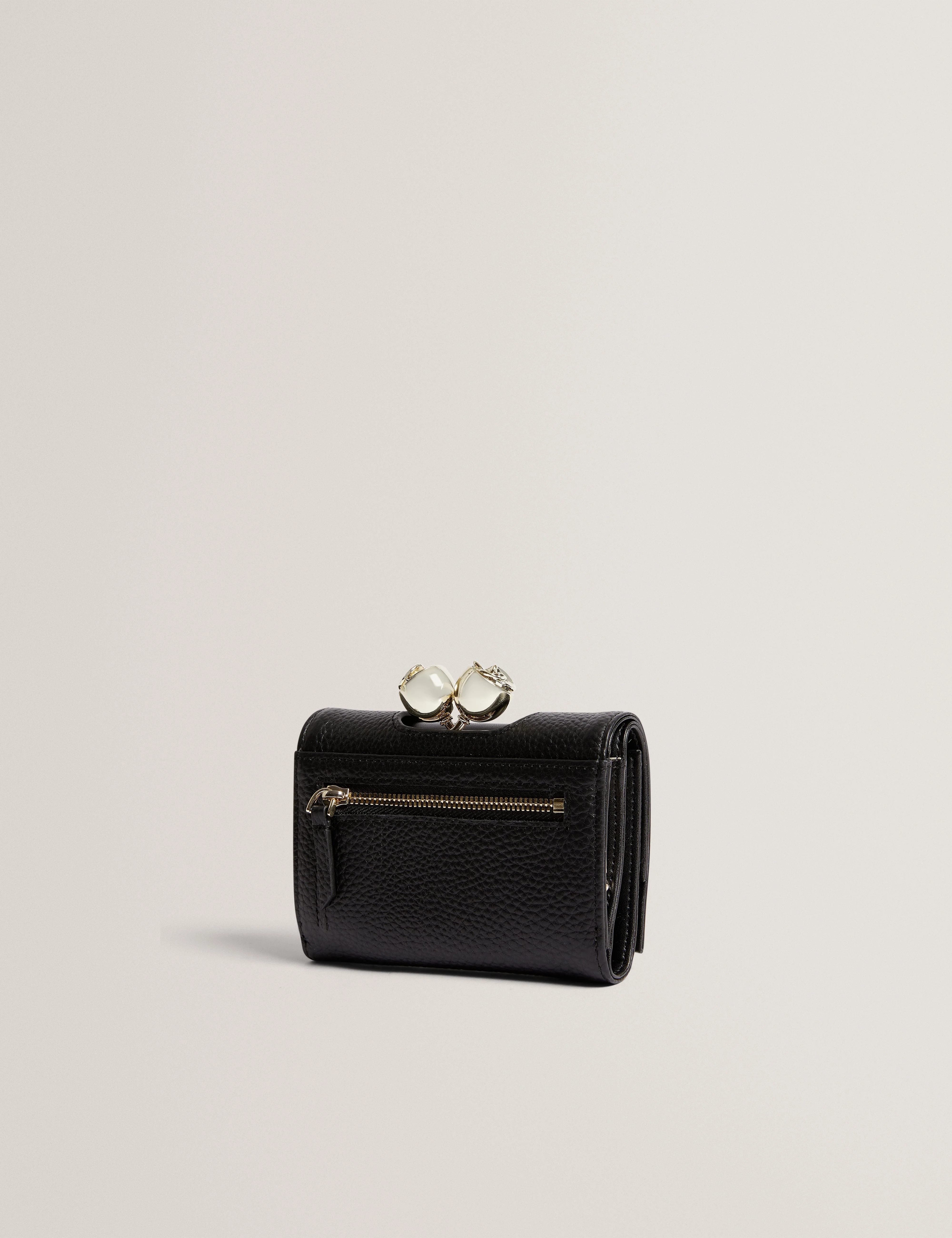 Roosa Rose Detail Leather Small Bobb Purse Black - Image 3