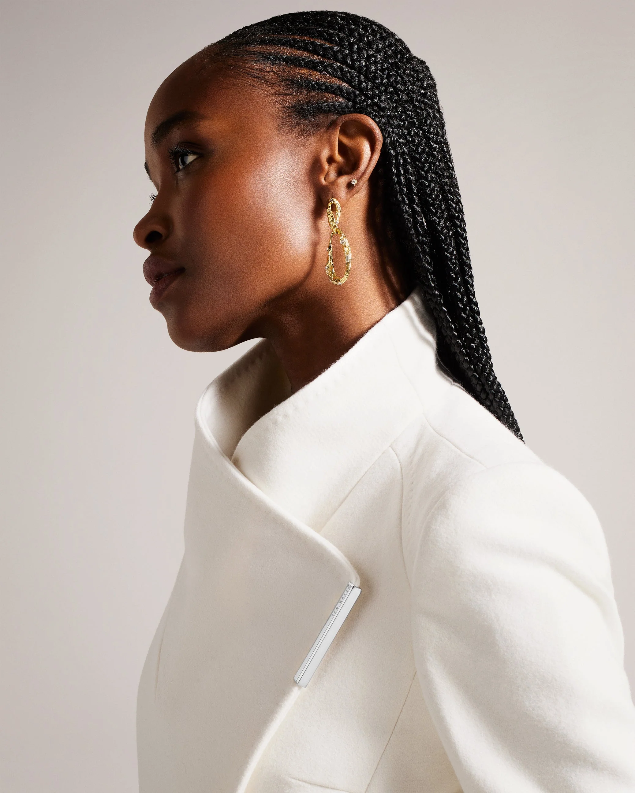 Rose Midi Length Belted Wool Wrap Coat Ivory - Image 2