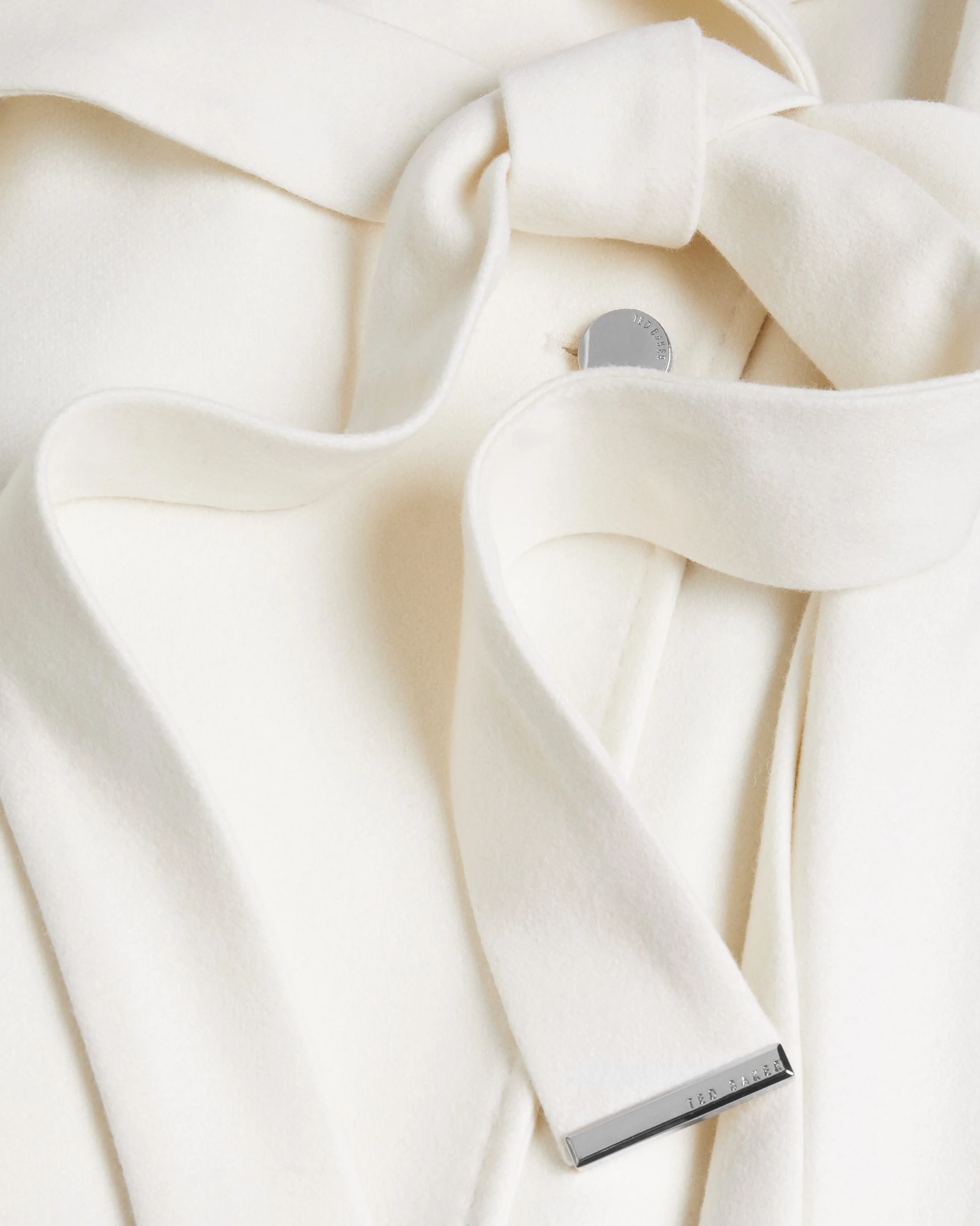 Rose Midi Length Belted Wool Wrap Coat Ivory - Image 3