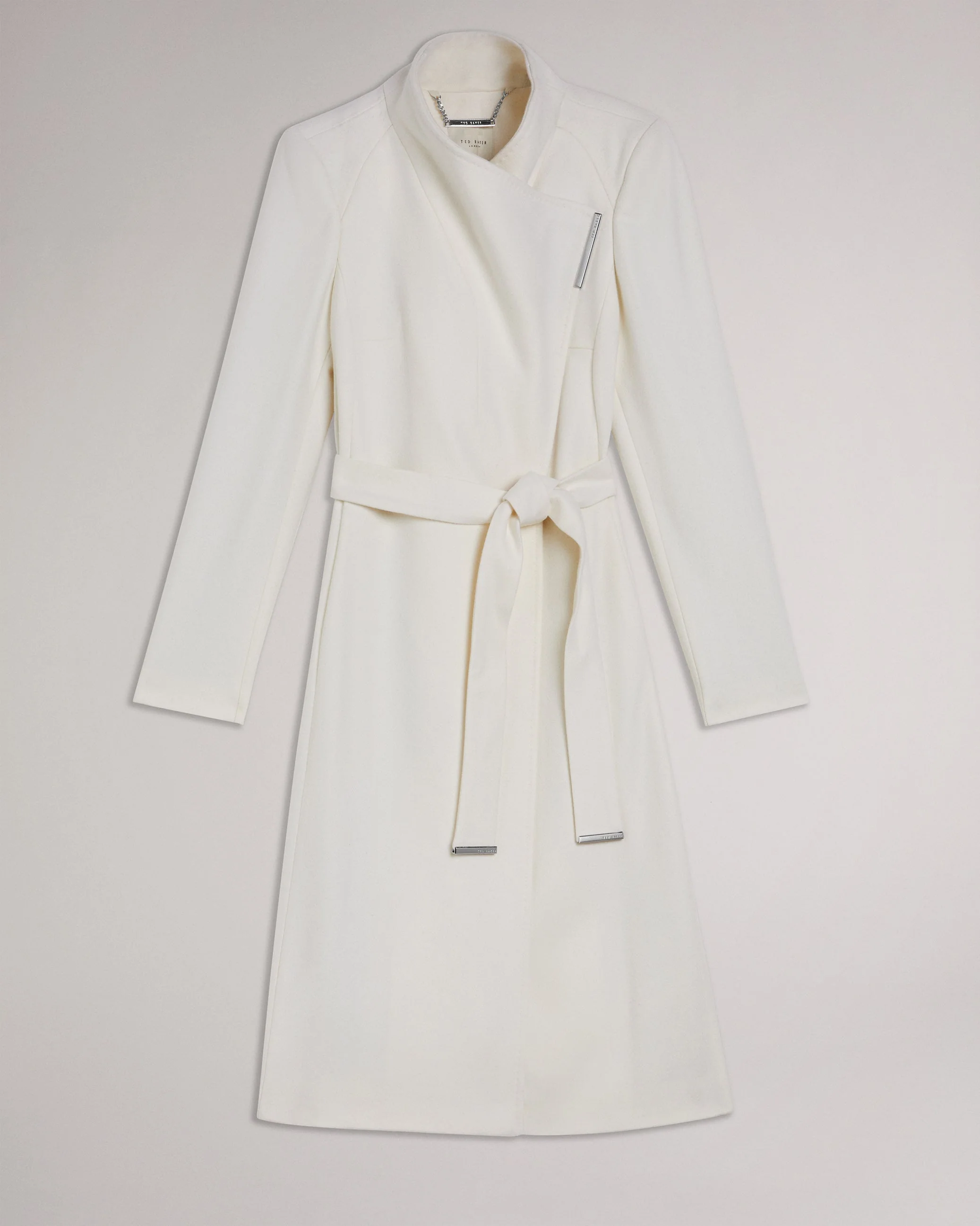 Rose Midi Length Belted Wool Wrap Coat Ivory - Image 7