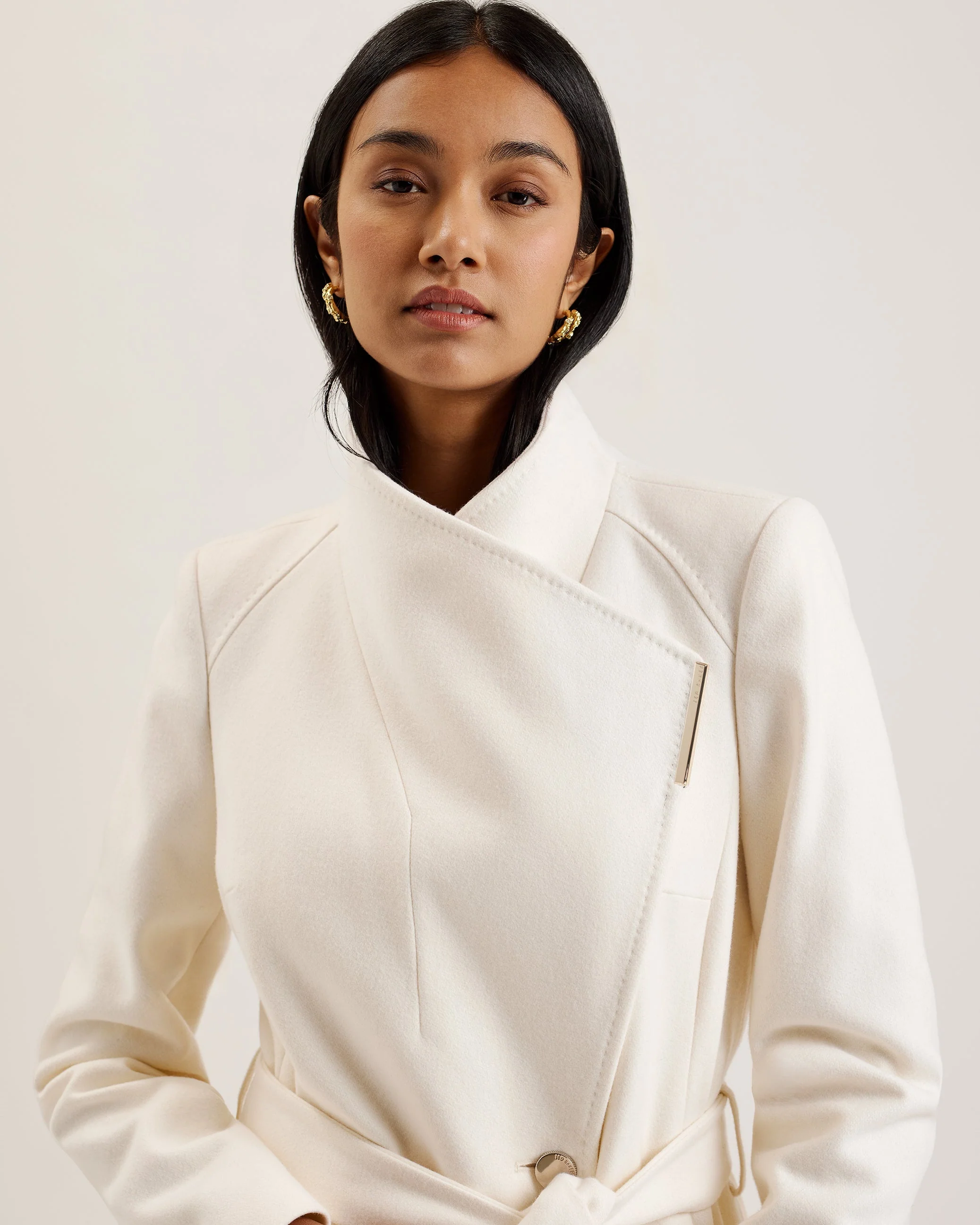 Rosemax Maxi Belted Wool Wrap Coat Ivory - Image 2