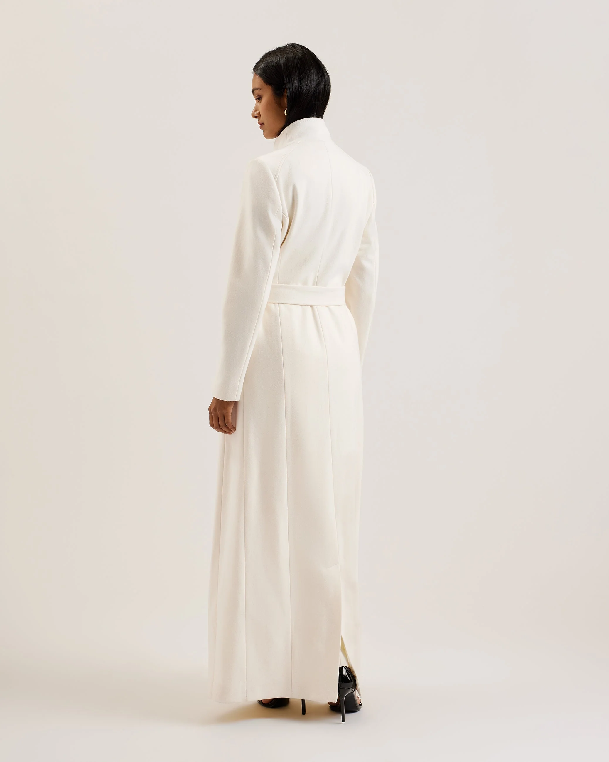 Rosemax Maxi Belted Wool Wrap Coat Ivory - Image 4