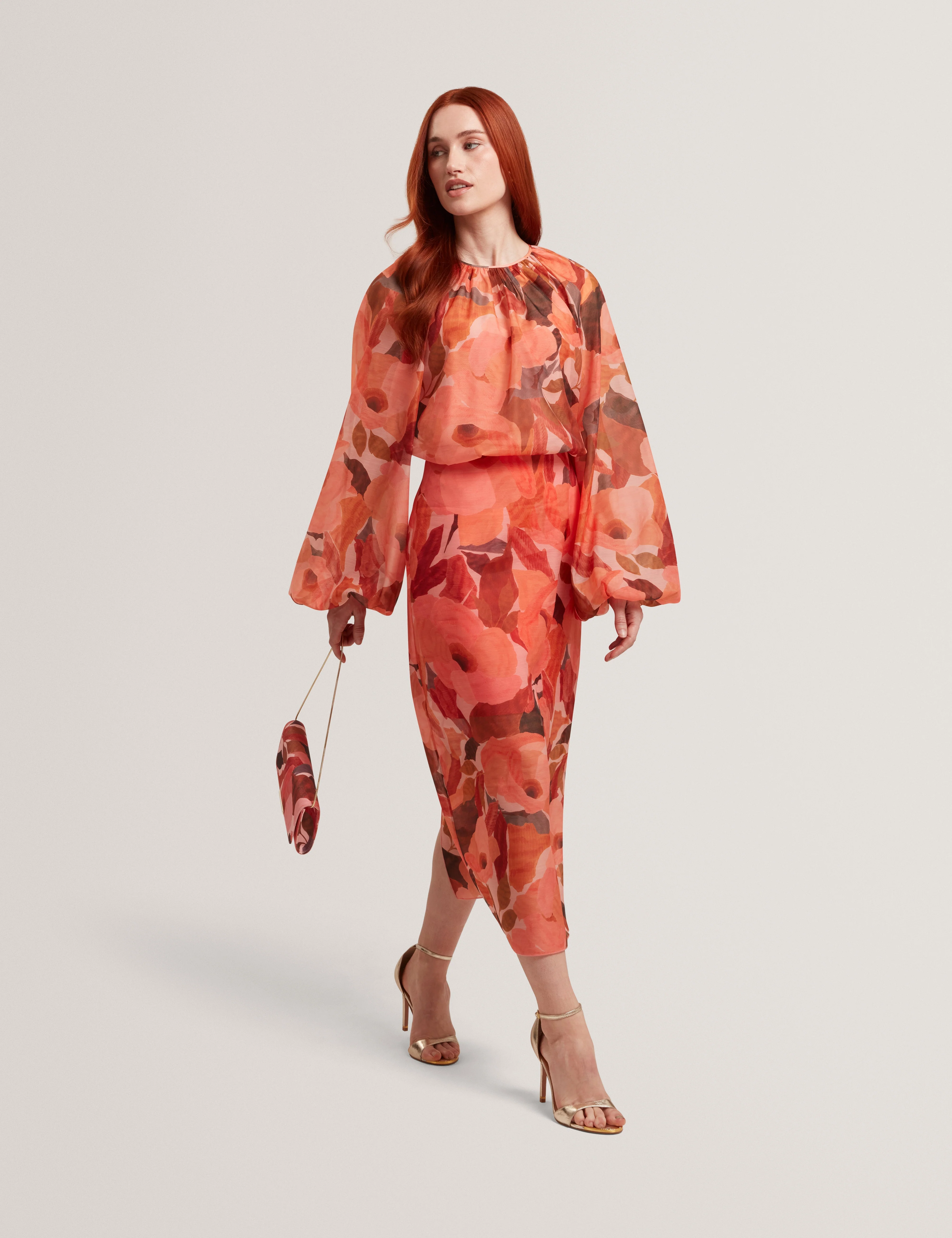 Sabrona Printed Blouse With Organza Overlay Coral - Image 2