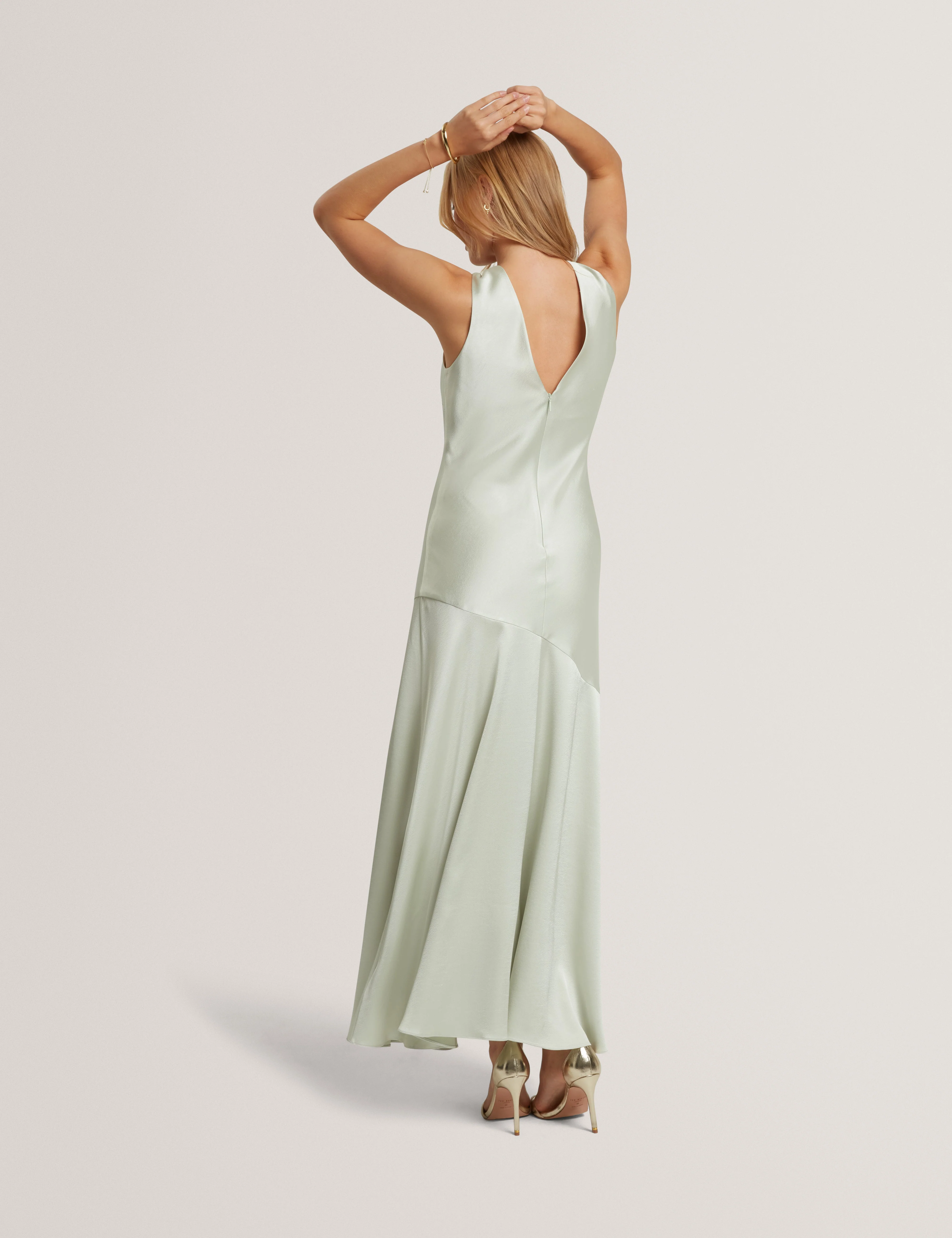 Sanari V Neck Maxi Dress With Diagonal Seam Mid-Green - Image 5