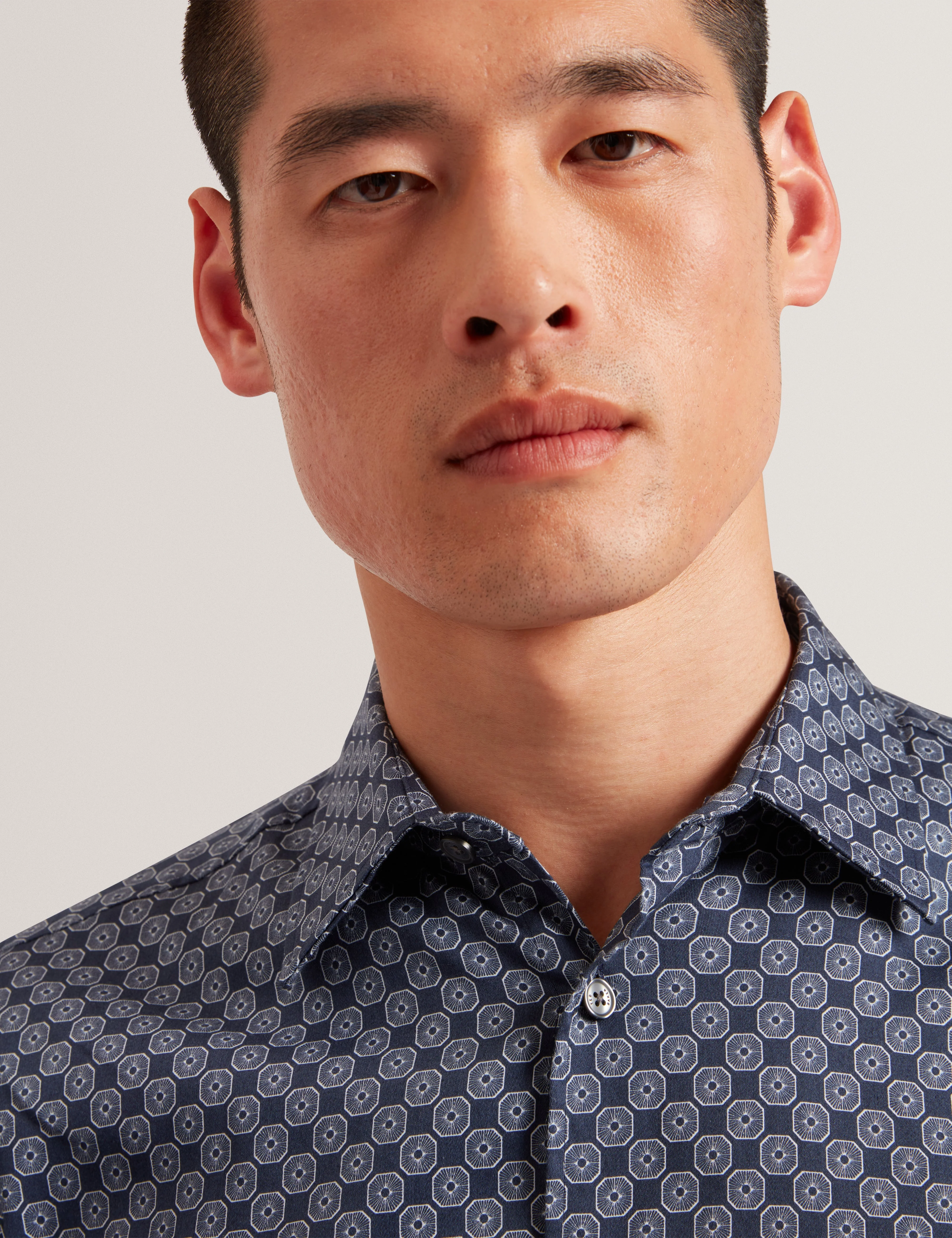 Sef Ls Slim Fit Circle Geo Print Shirt Navy - Image 3