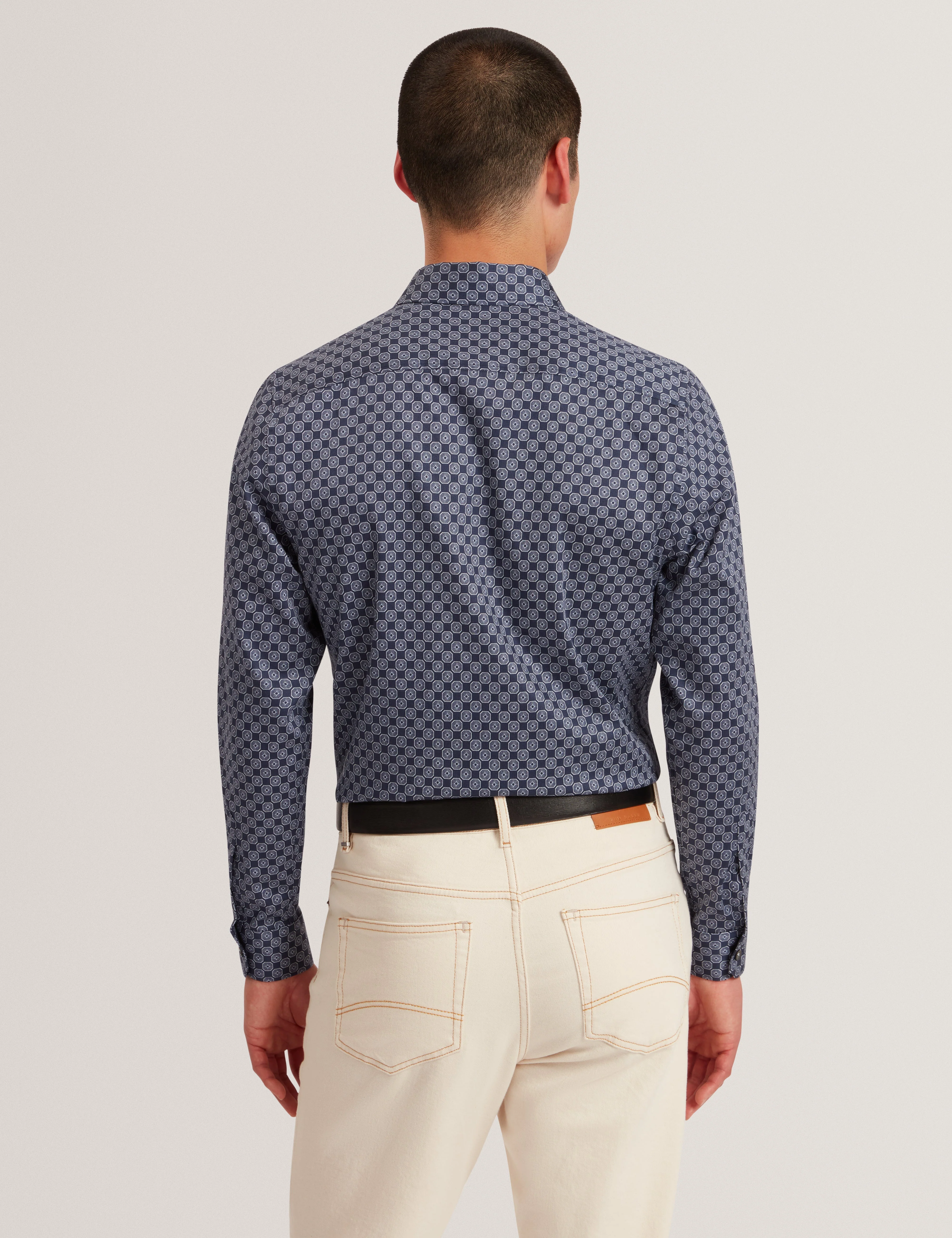 Sef Ls Slim Fit Circle Geo Print Shirt Navy - Image 4