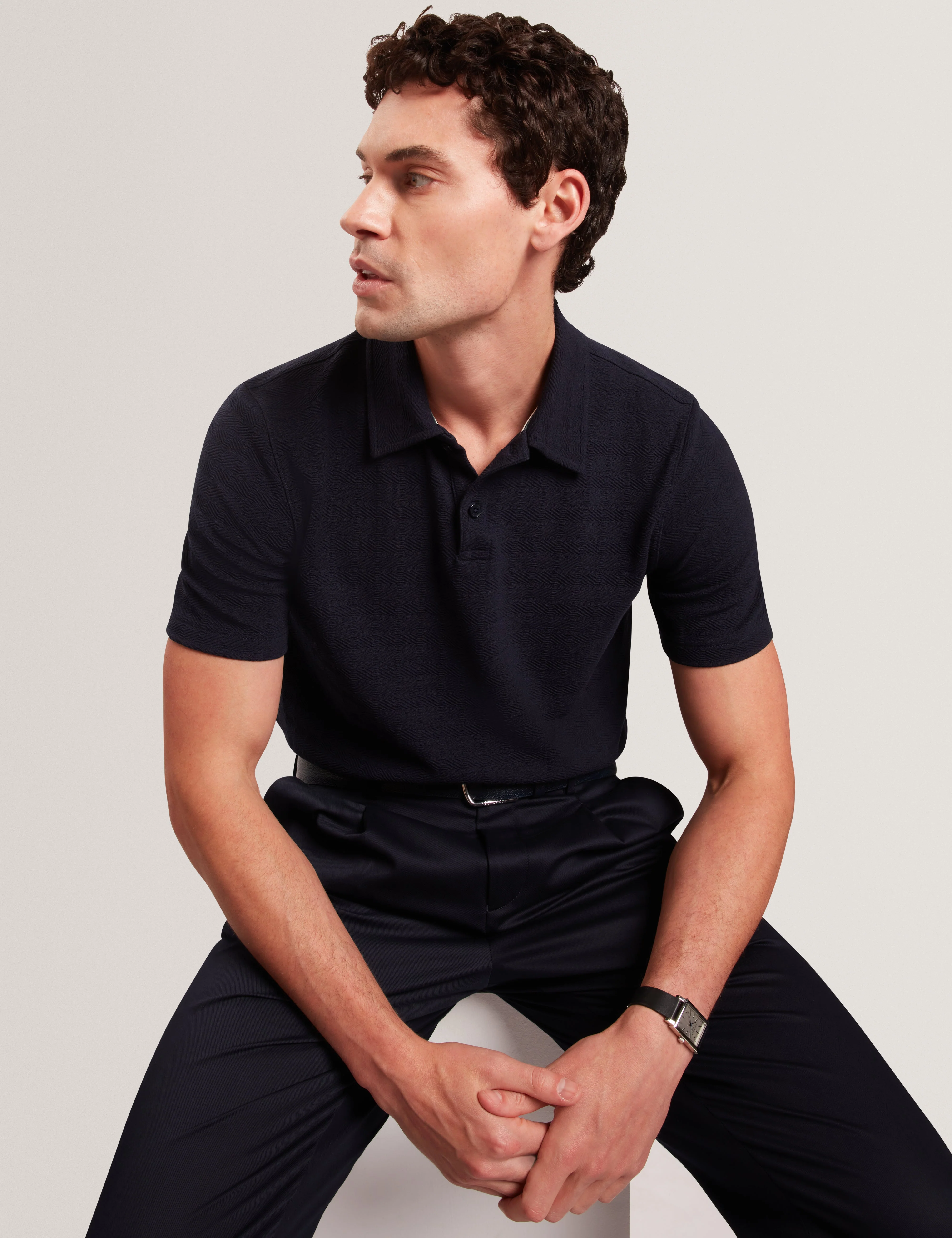 Serapa Short Sleeve Square Stitch Polo Navy - Image 6