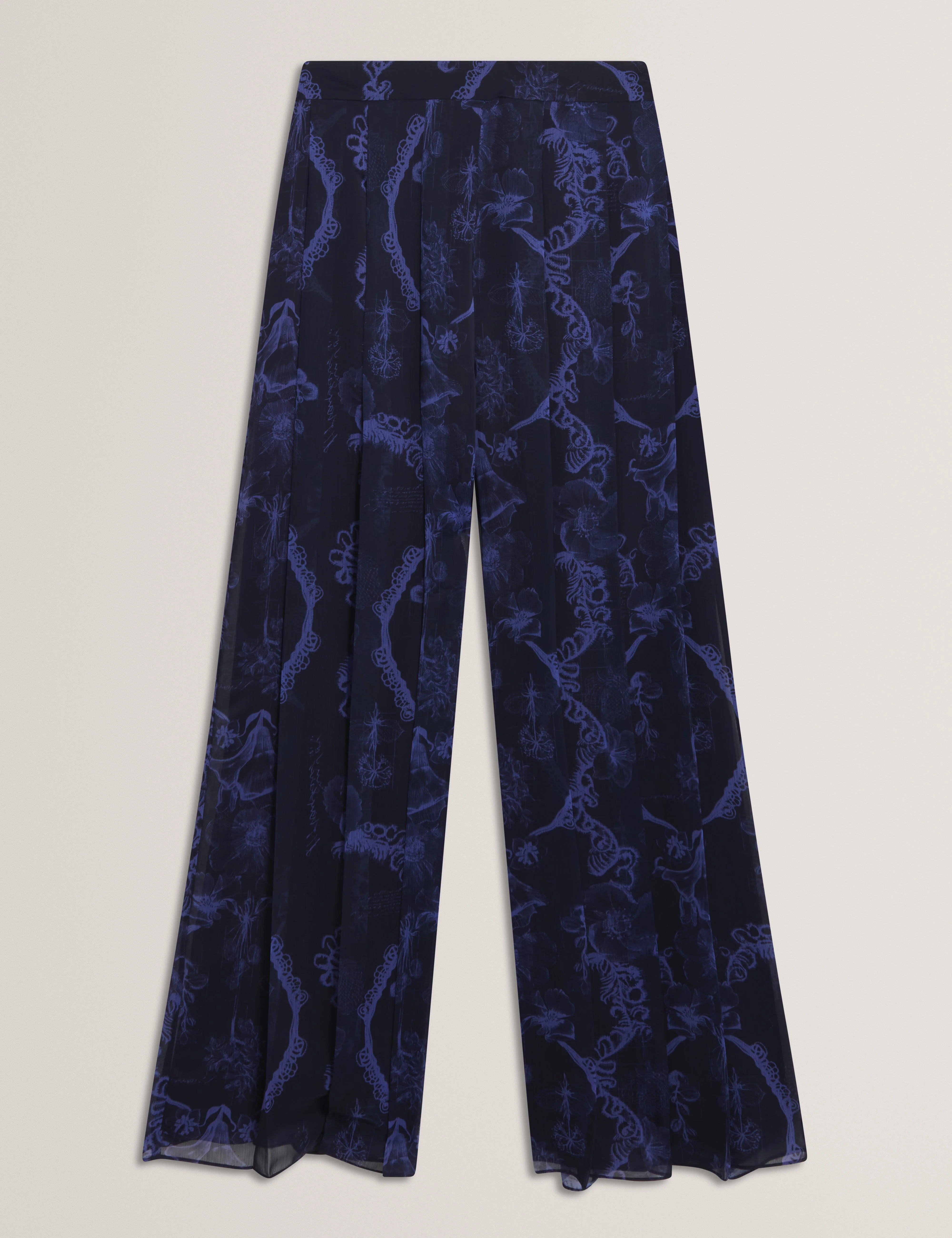 Solian Printed Box Pleat Wide Leg Trouser Navy - Image 3