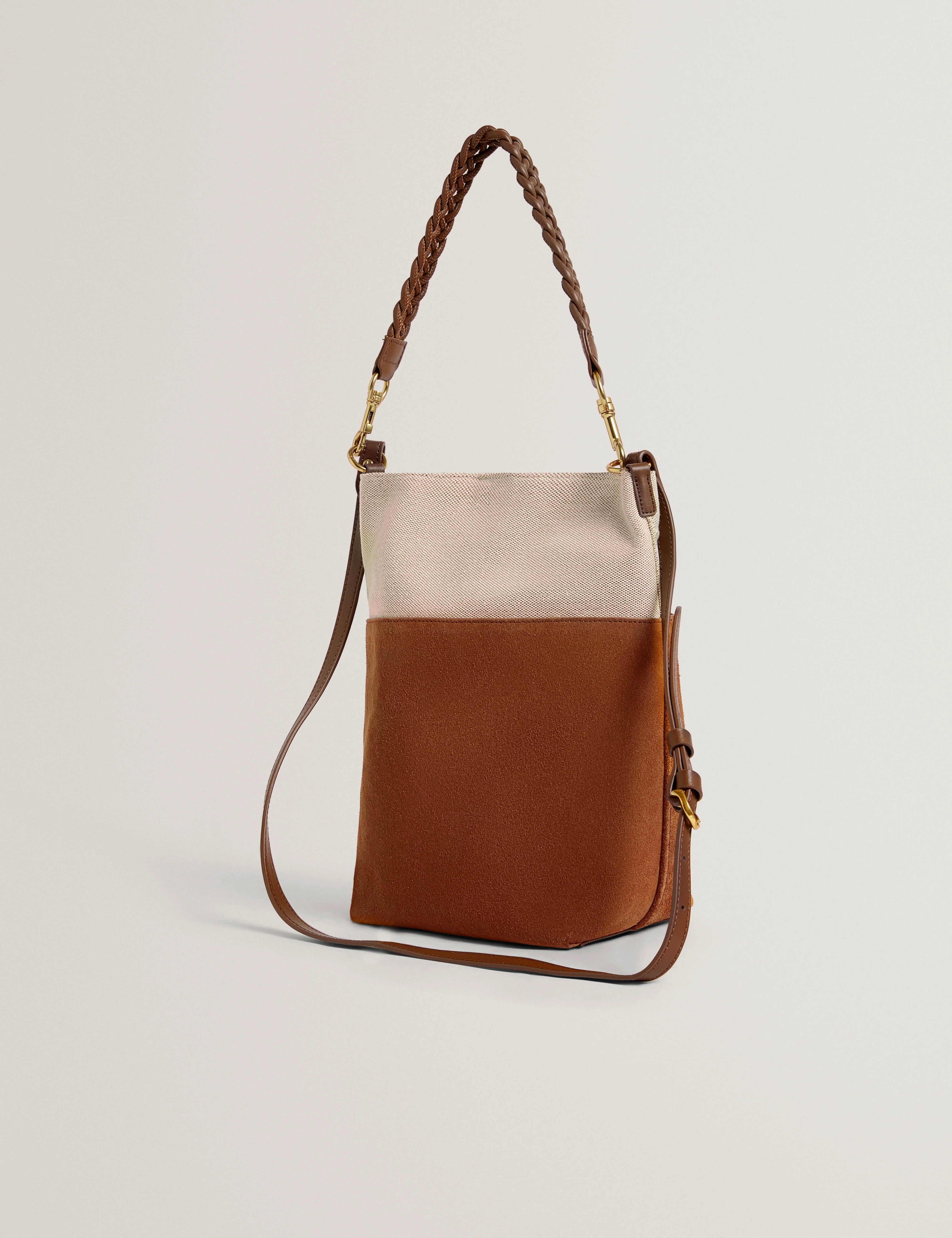 Sorien Woven Handle Medium Bucket Bag Tan - Image 4