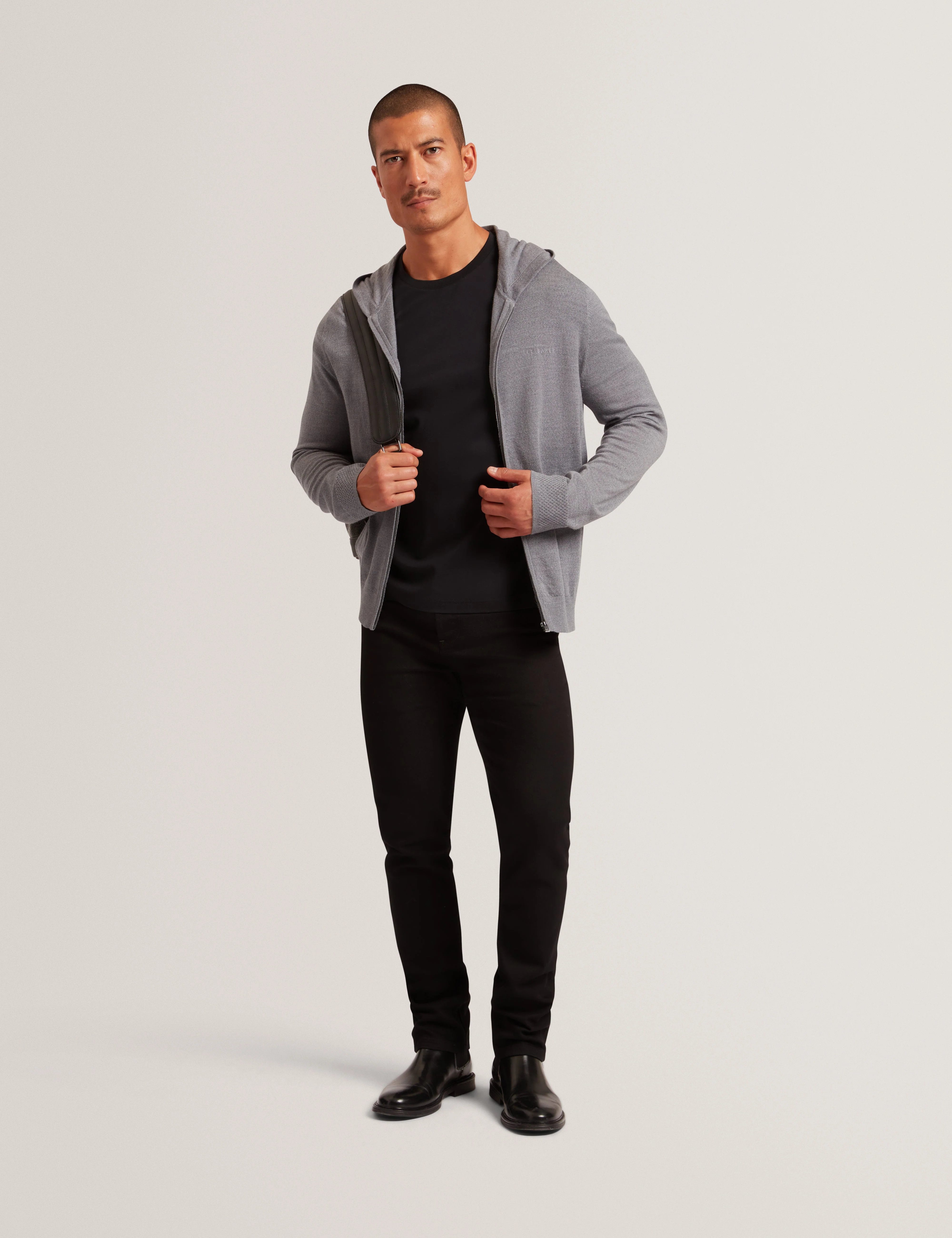 Tarence Branded Merino Knitted Hoodie Mid-Grey - Image 2