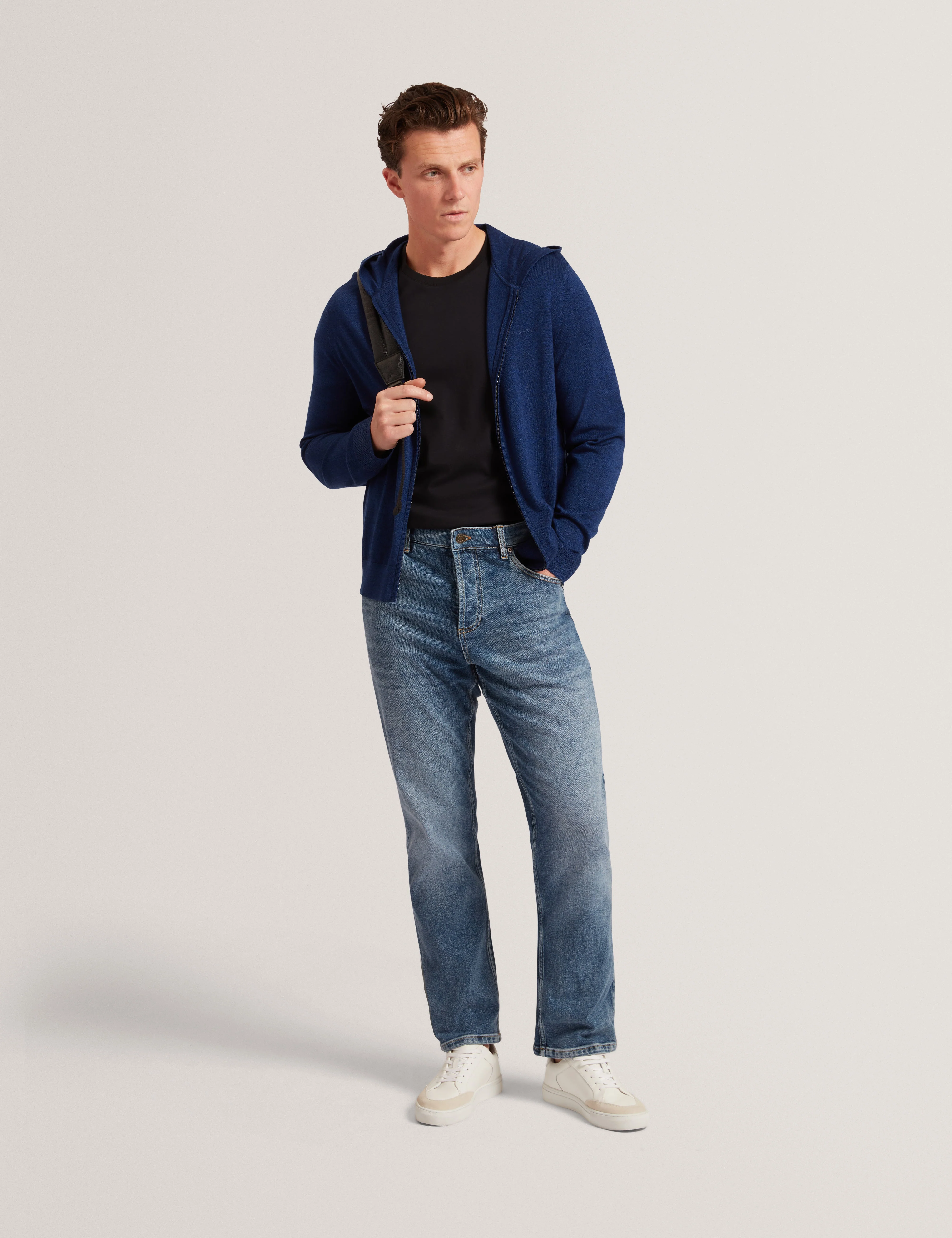 Tarence Branded Merino Knitted Hoodie Navy - Image 2