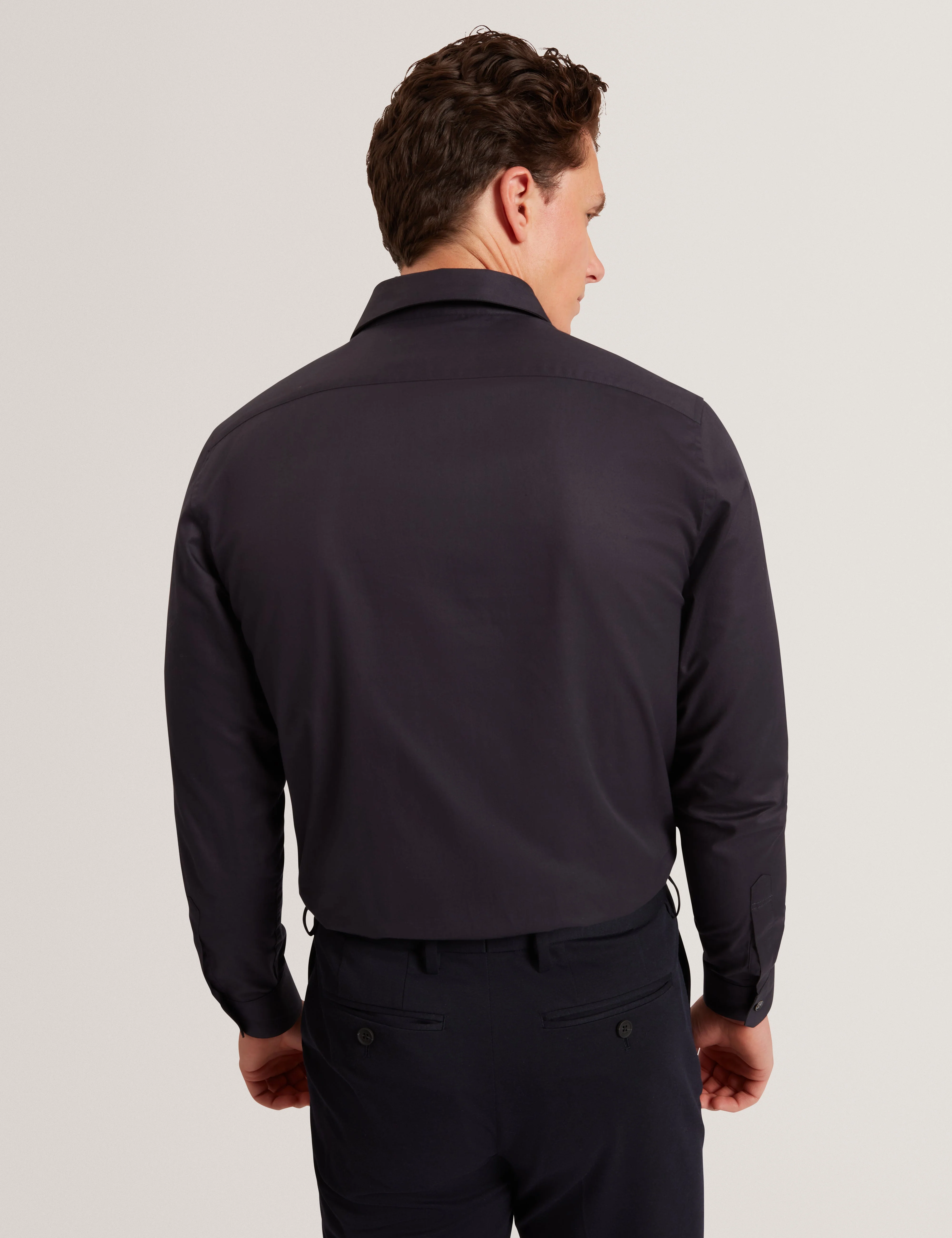 Tibor Long Sleeve Regular Fit Smart Twill Shirt Navy - Image 5