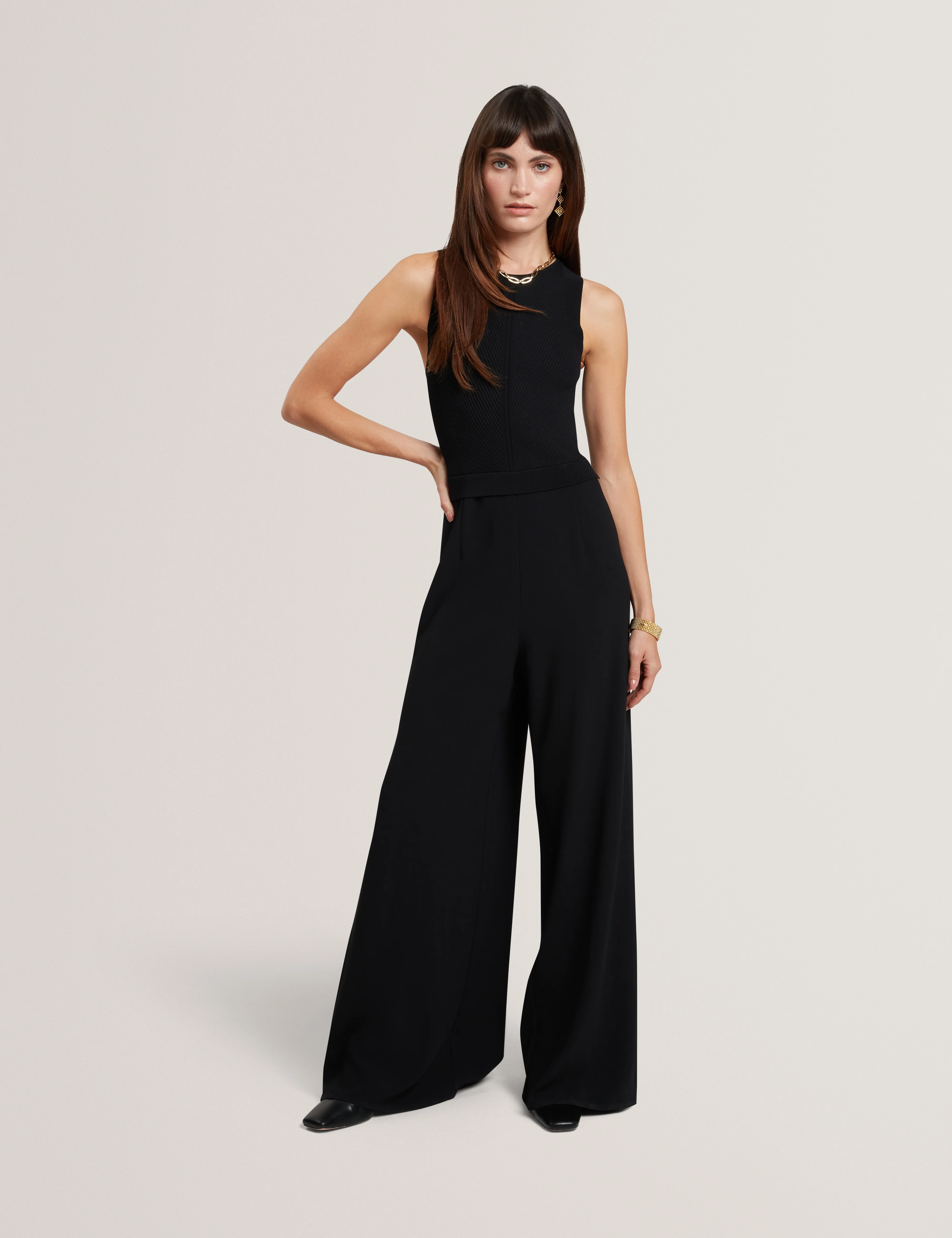 Toveli Knit Bodice Wide Leg Jumpsuit Black - Image 2