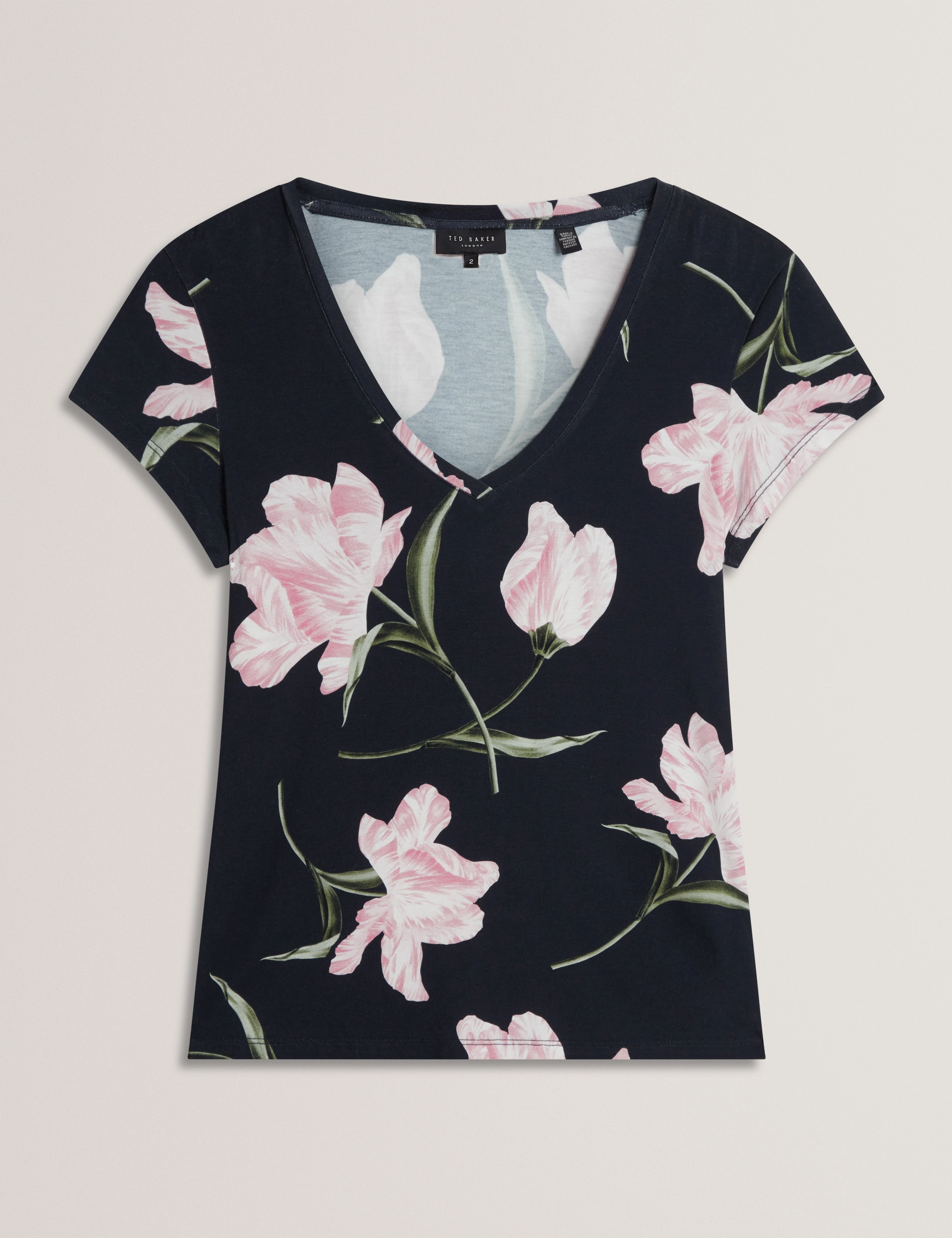 Vaiiley Printed V Neck Fitted Tee Navy