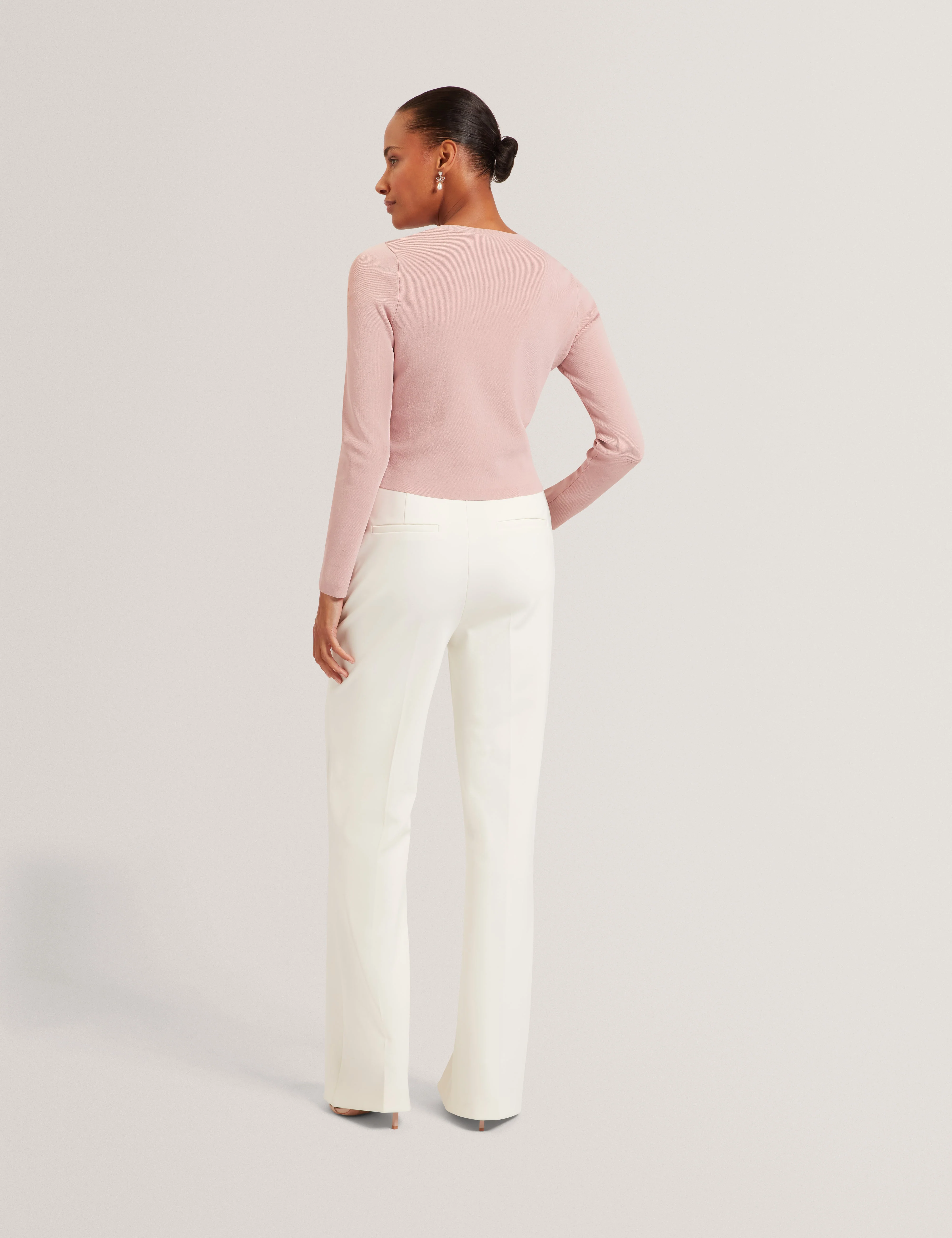 Vedla Cropped Crew Neck Cardigan Pink - Image 5