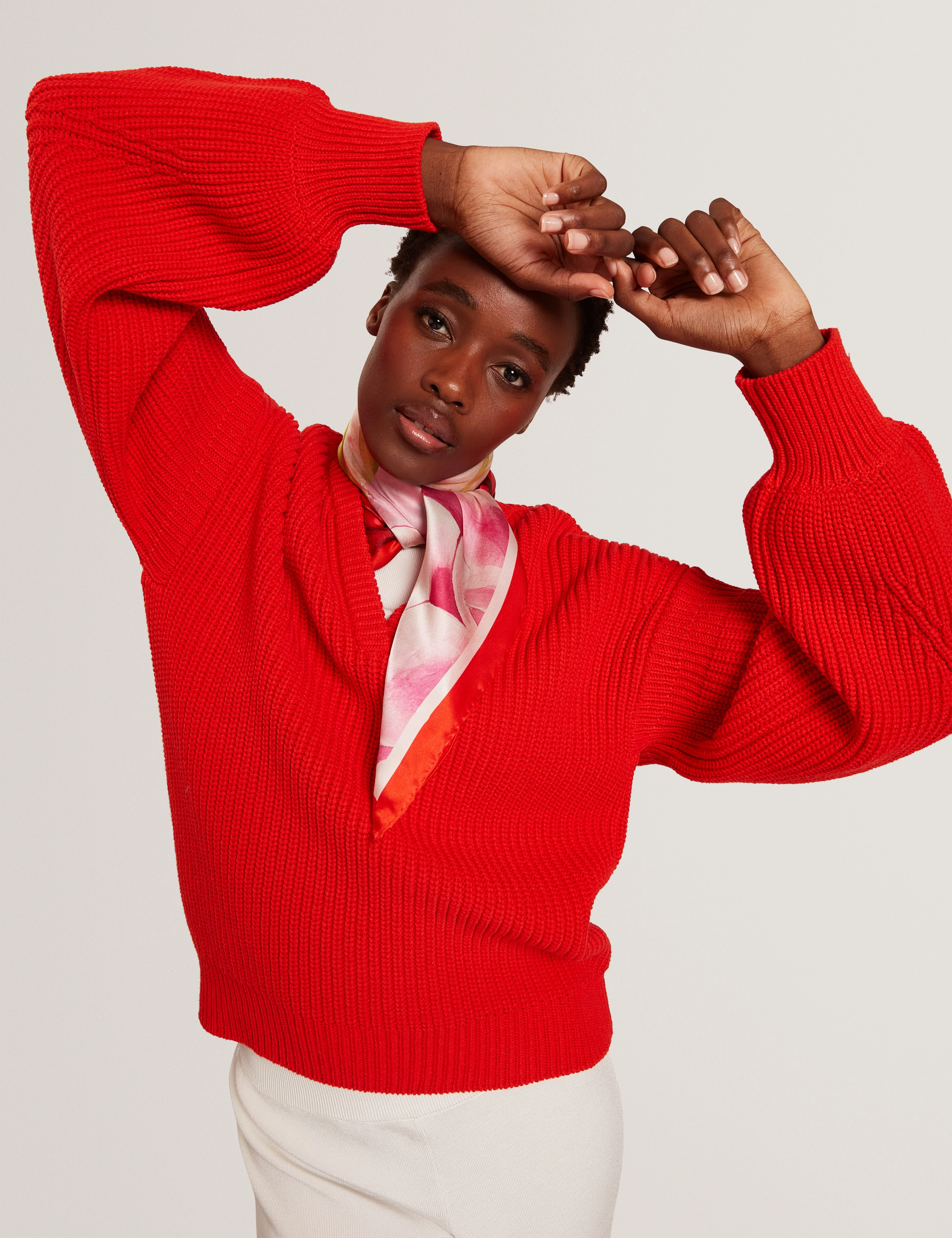 Velmee Cotton Blend V Neck Sweater Red - Image 7