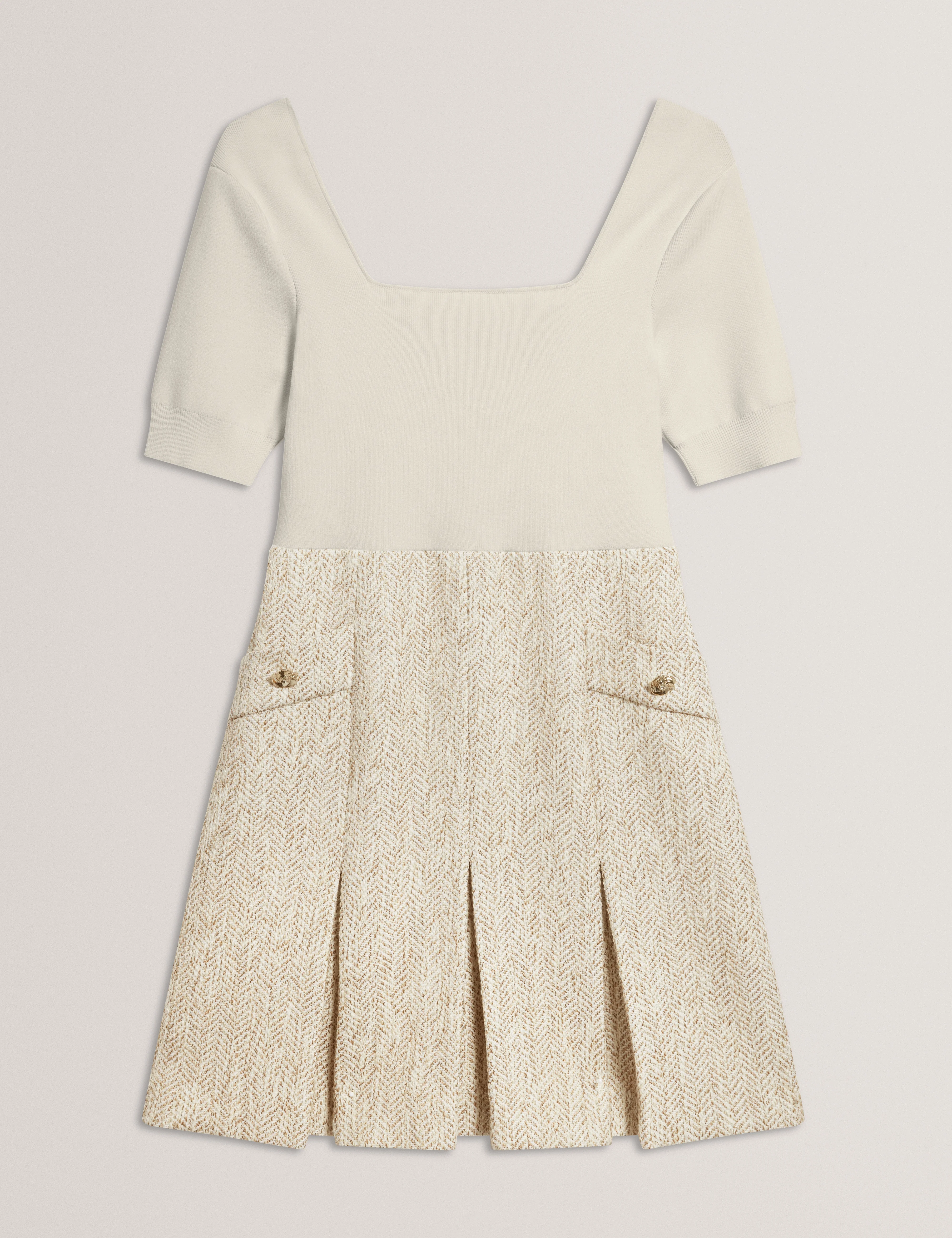 Vulpad Knit Bodice Boucle Mini Dress Ivory - Image 5