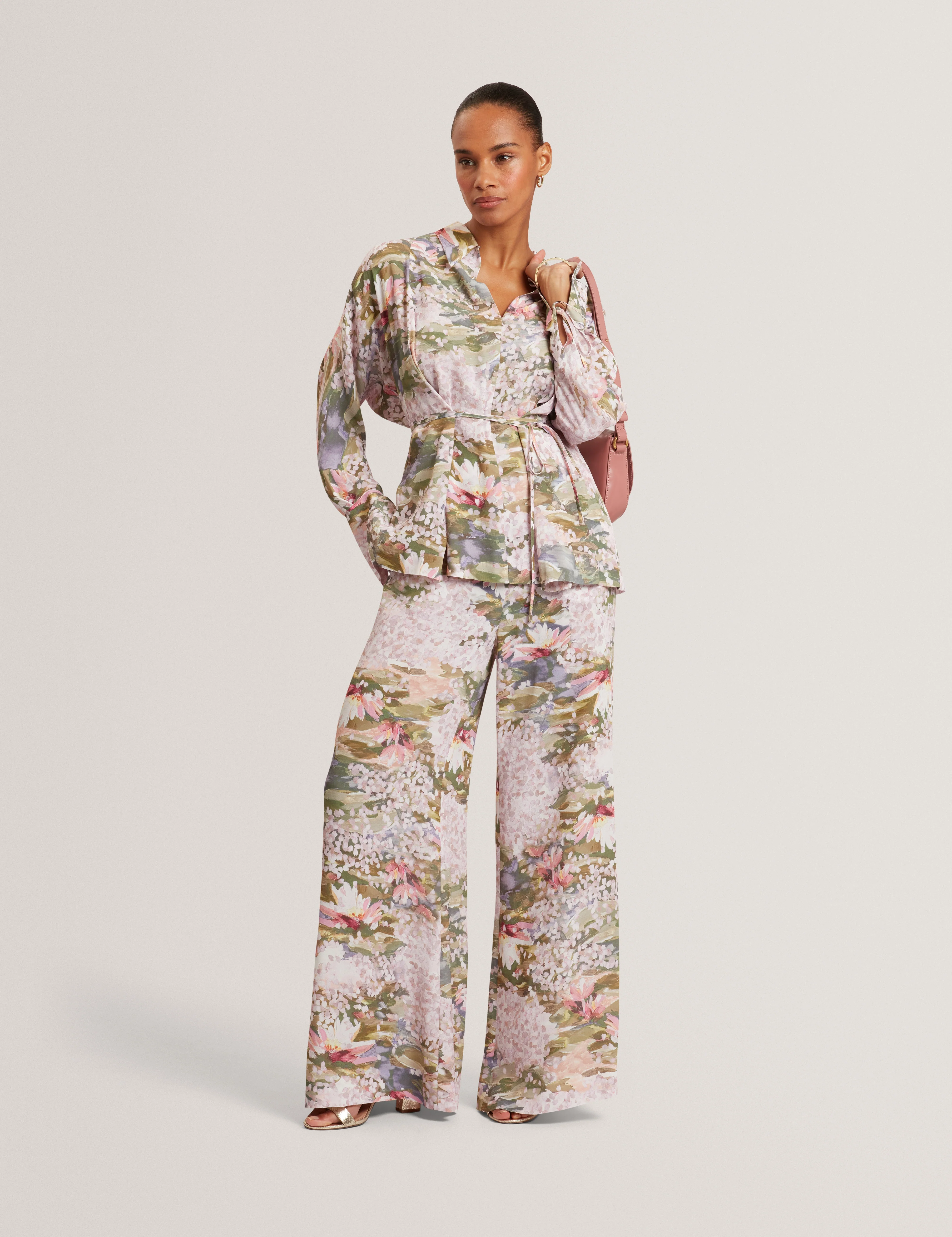 Wiinni Printed Tie Detail Long Sleeve Shirt Pink - Image 2