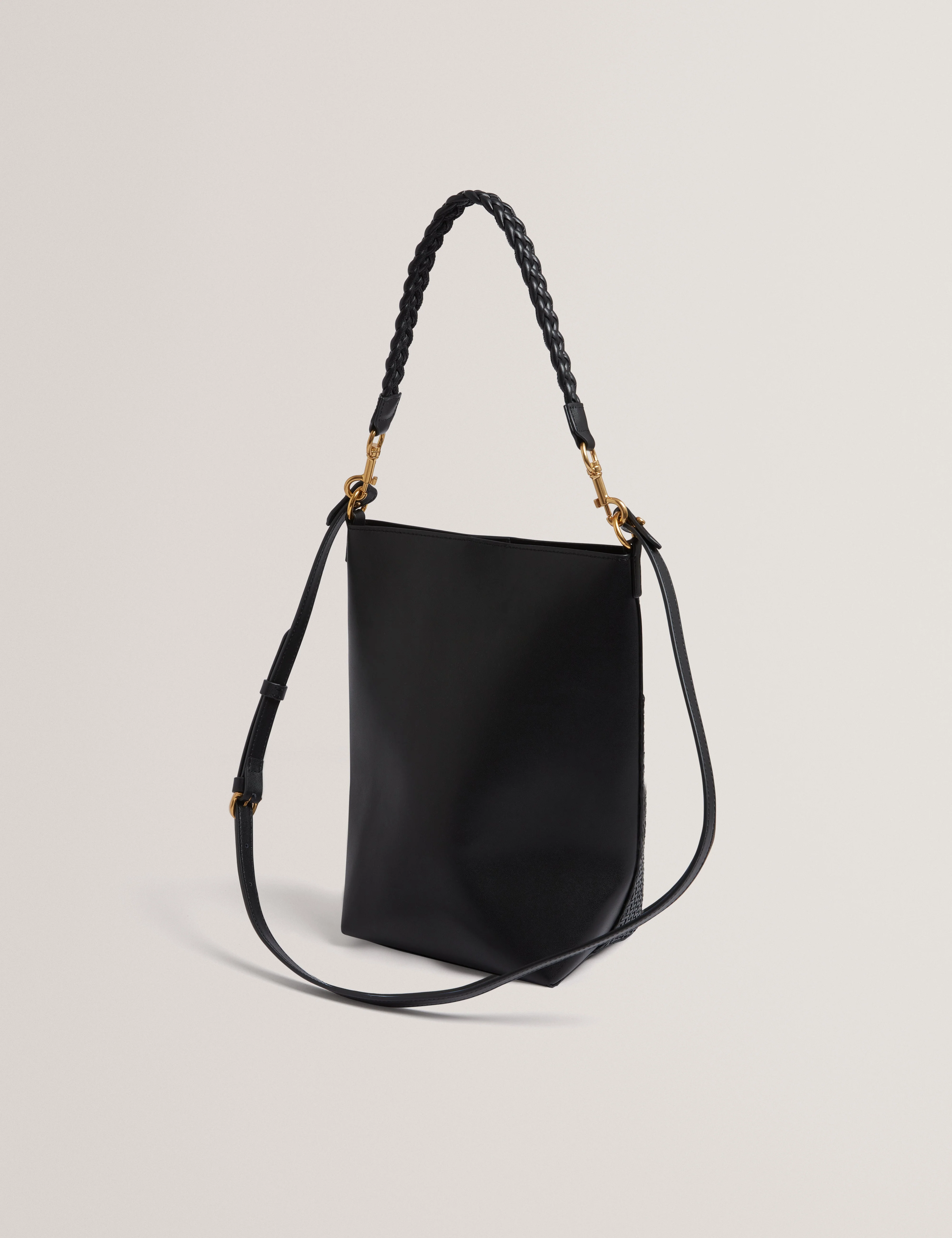Wyynie Elongated Woven Handle Leather Bucket Ba Black - Image 4