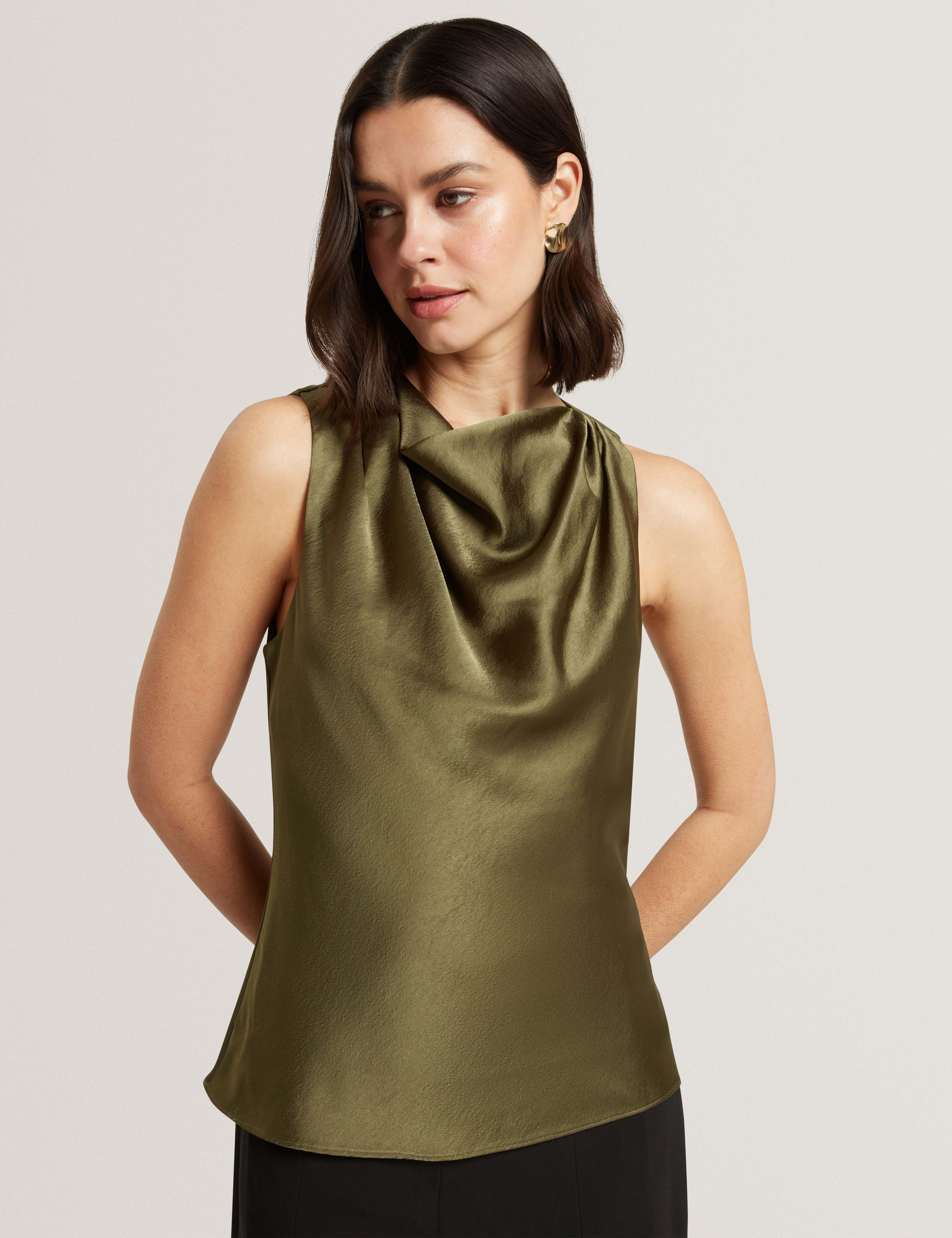 Zepha Drape Halter Neck Top Khaki