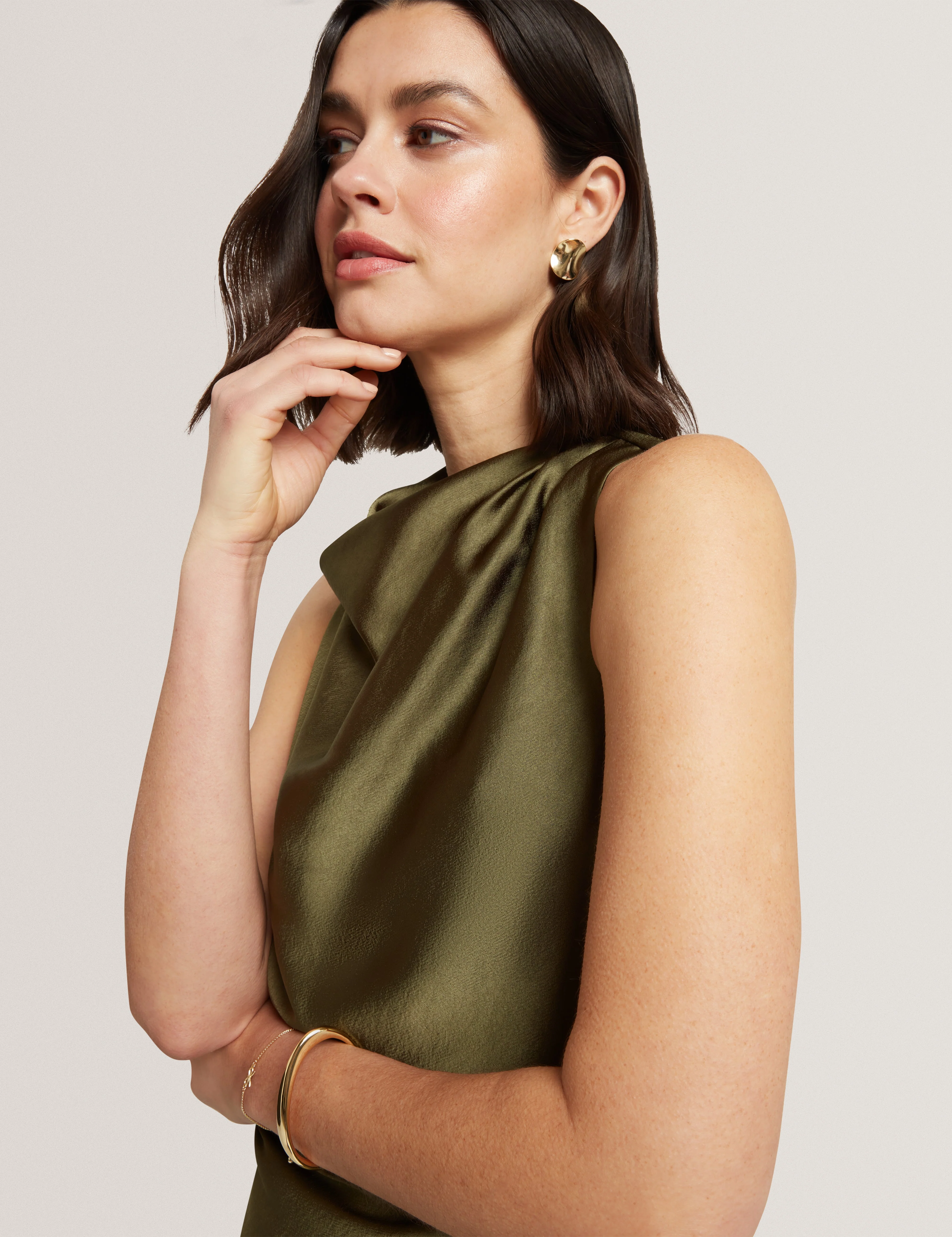Zepha Drape Halter Neck Top Khaki - Image 4